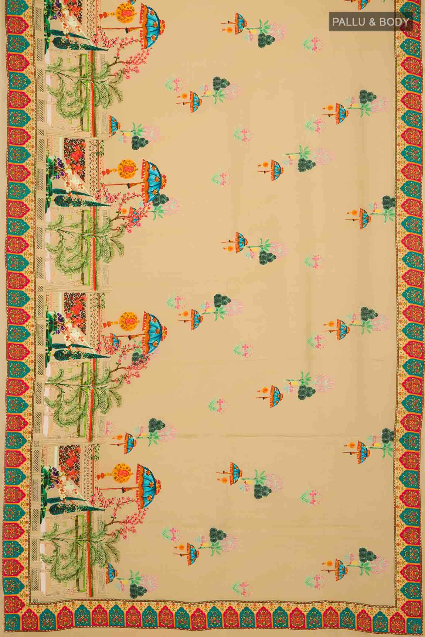 Beige Satin Silk Saree - Image 3