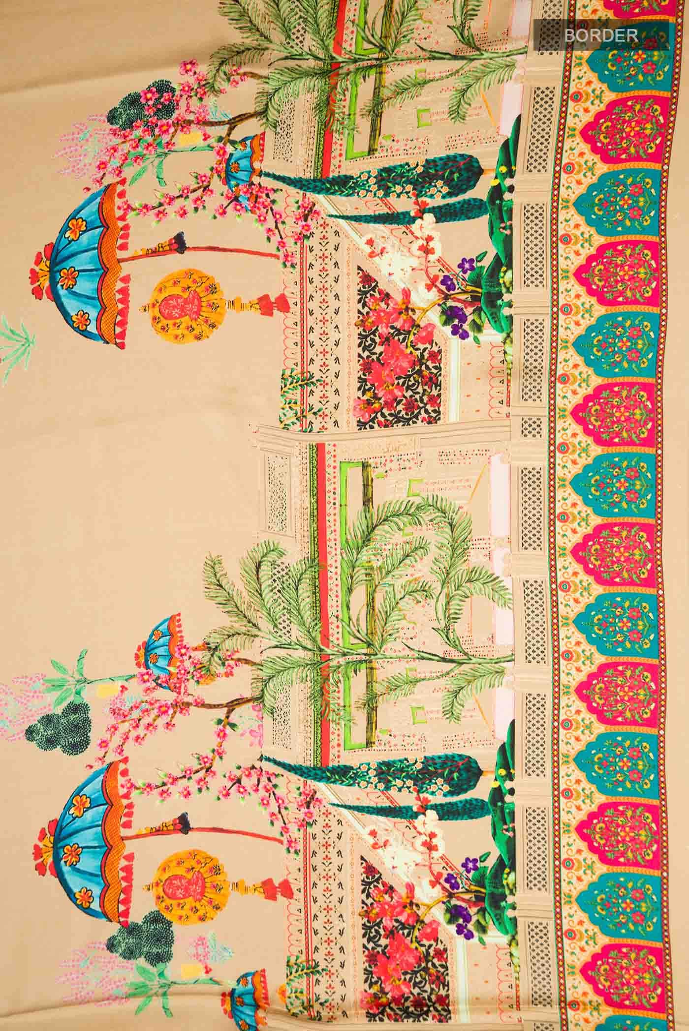 Beige Satin Silk Saree - Image 4