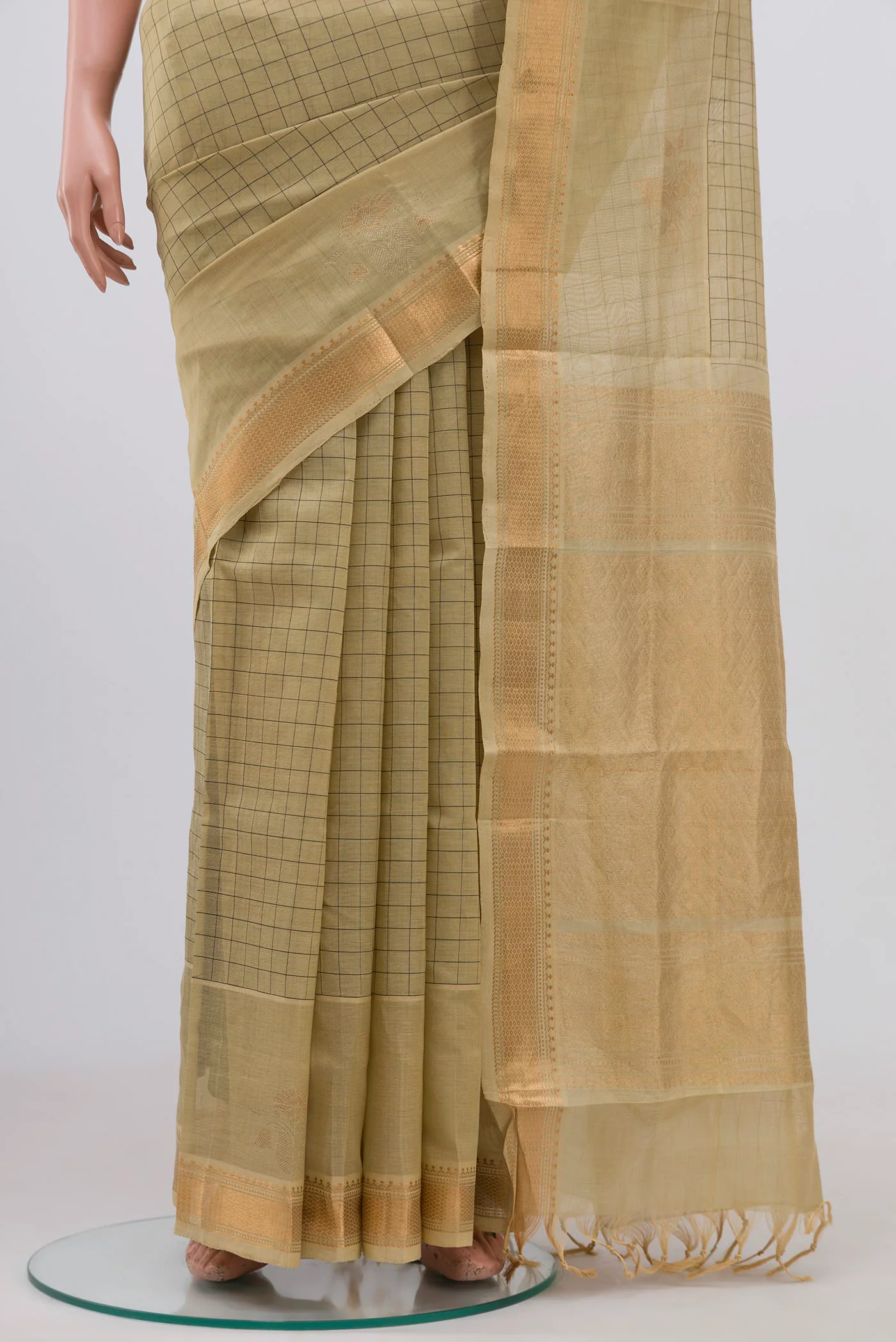 Beige Silk Cotton Saree - Image 3