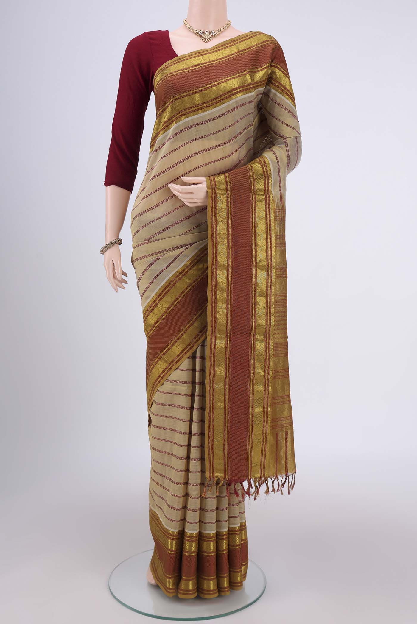 Beige Silk Cotton Saree