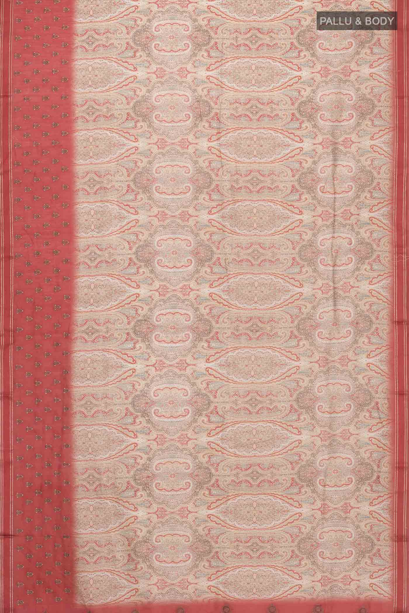 Beige Silk Cotton Saree - Image 3