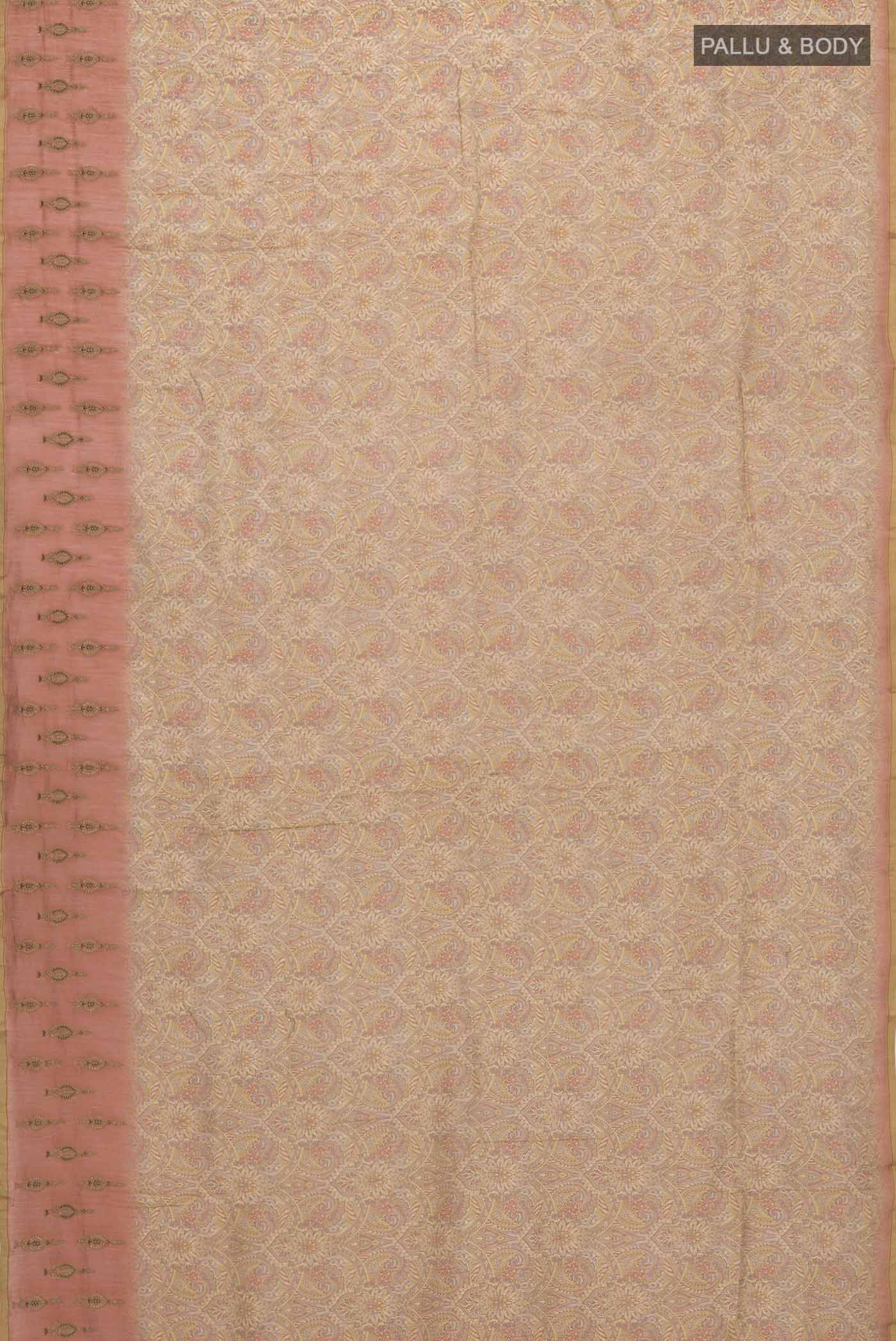 Beige Silk Cotton Saree - Image 3