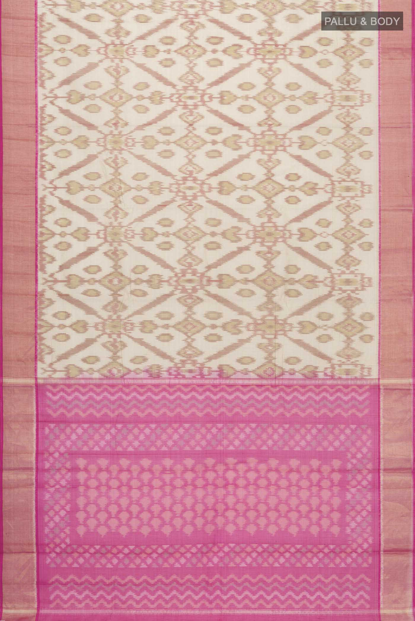 Beige Silk Cotton Saree - Image 3