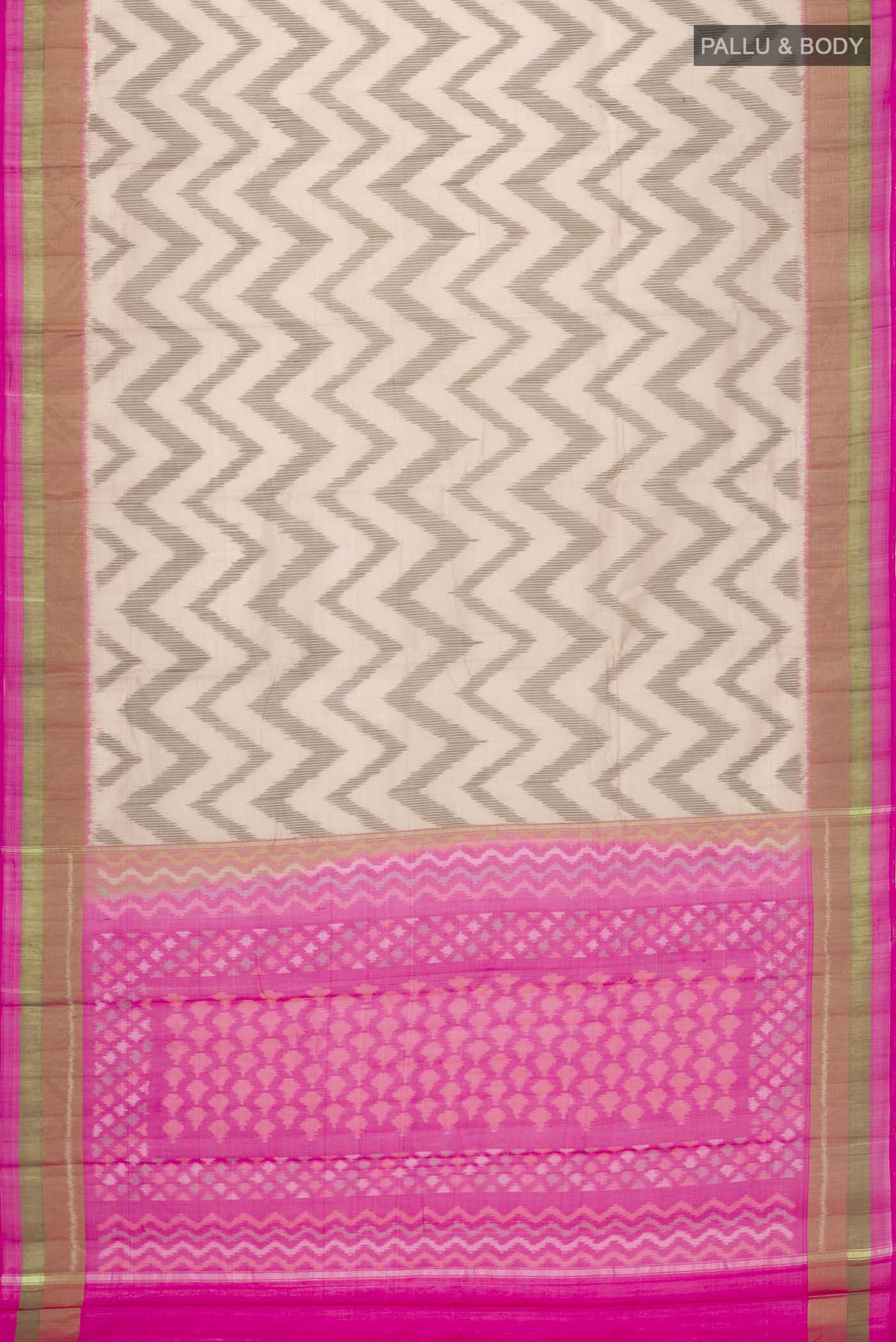 Beige Silk Cotton Saree - Image 3