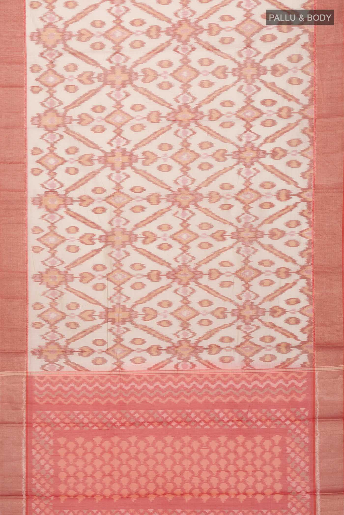 Beige Silk Cotton Saree - Image 3