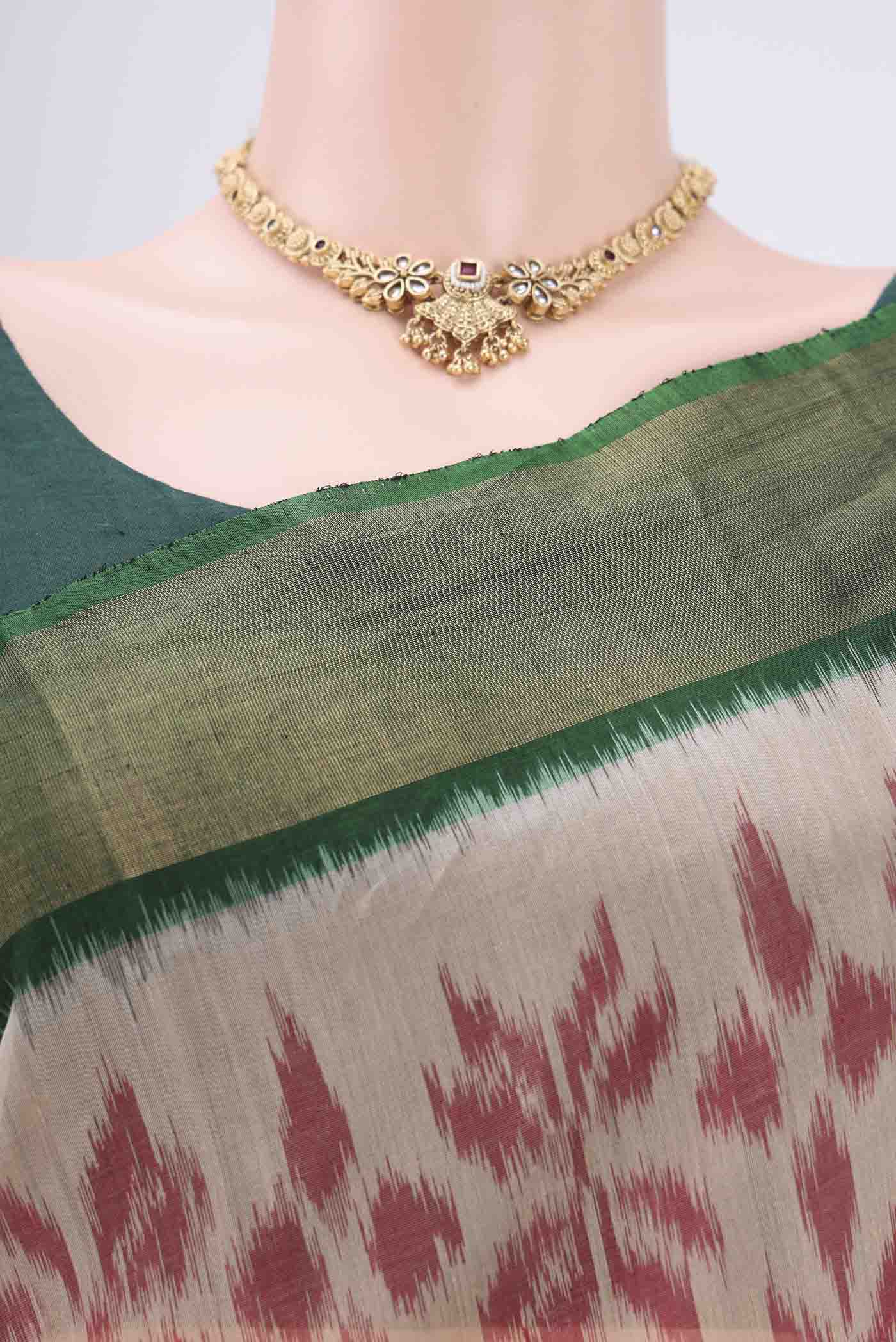 Beige Silk Cotton Saree - Image 2