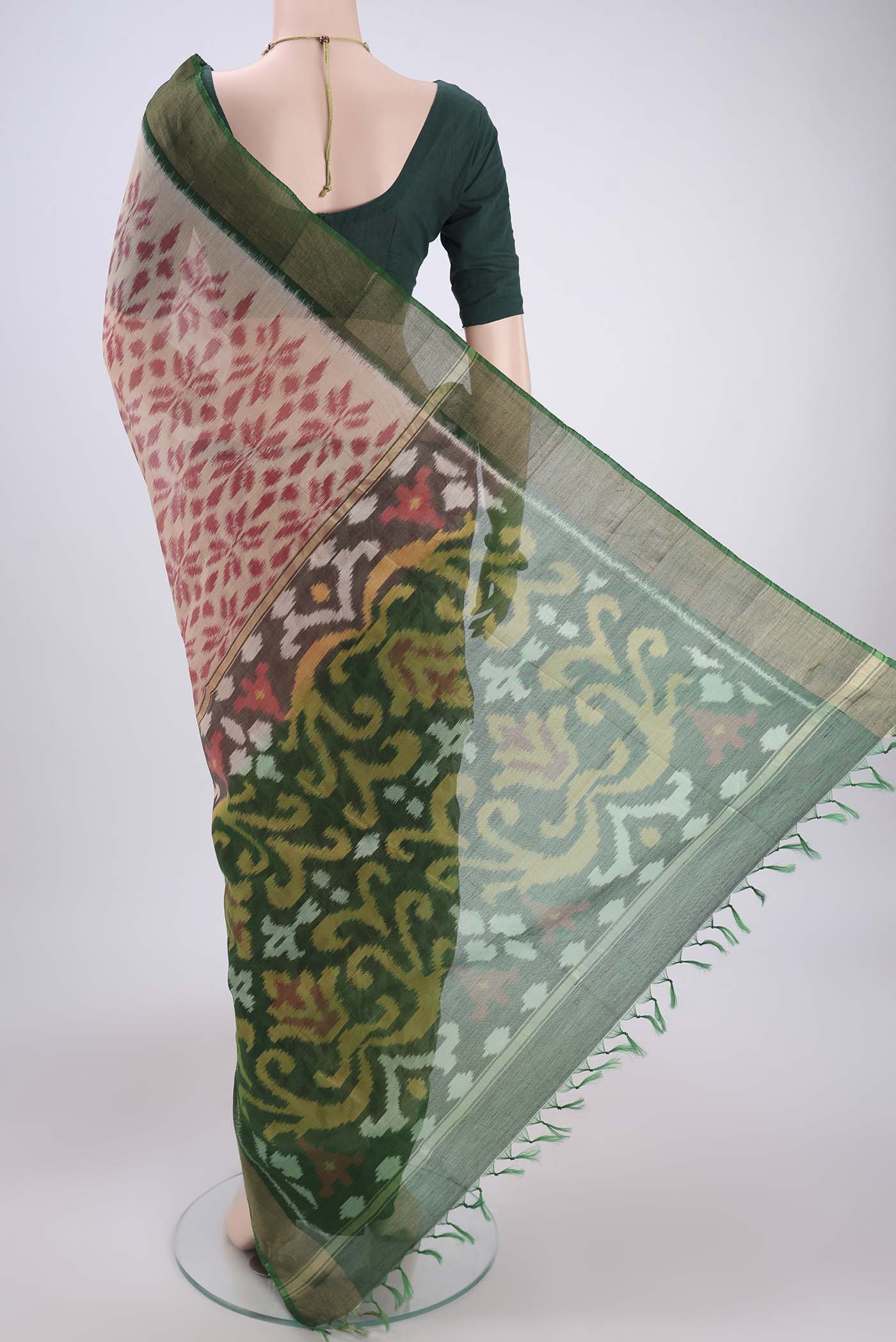 Beige Silk Cotton Saree - Image 3