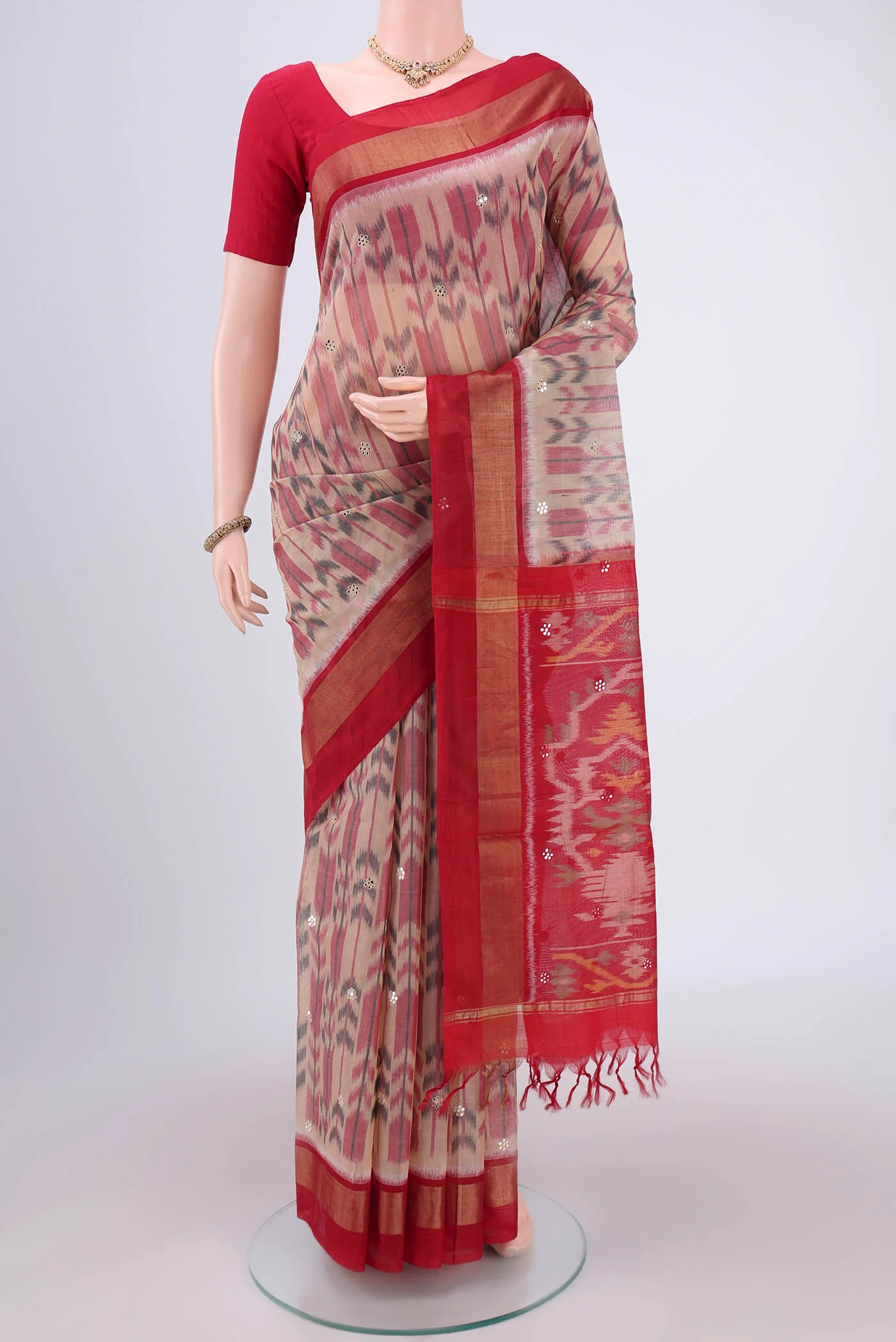 Beige Silk Cotton Saree