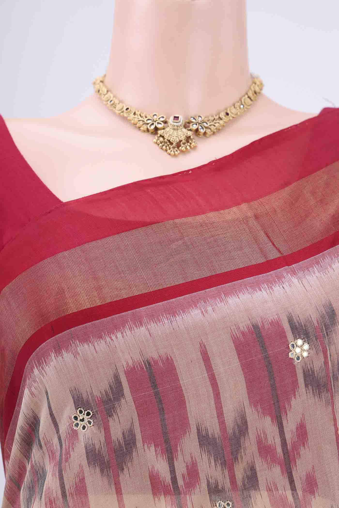 Beige Silk Cotton Saree - Image 2