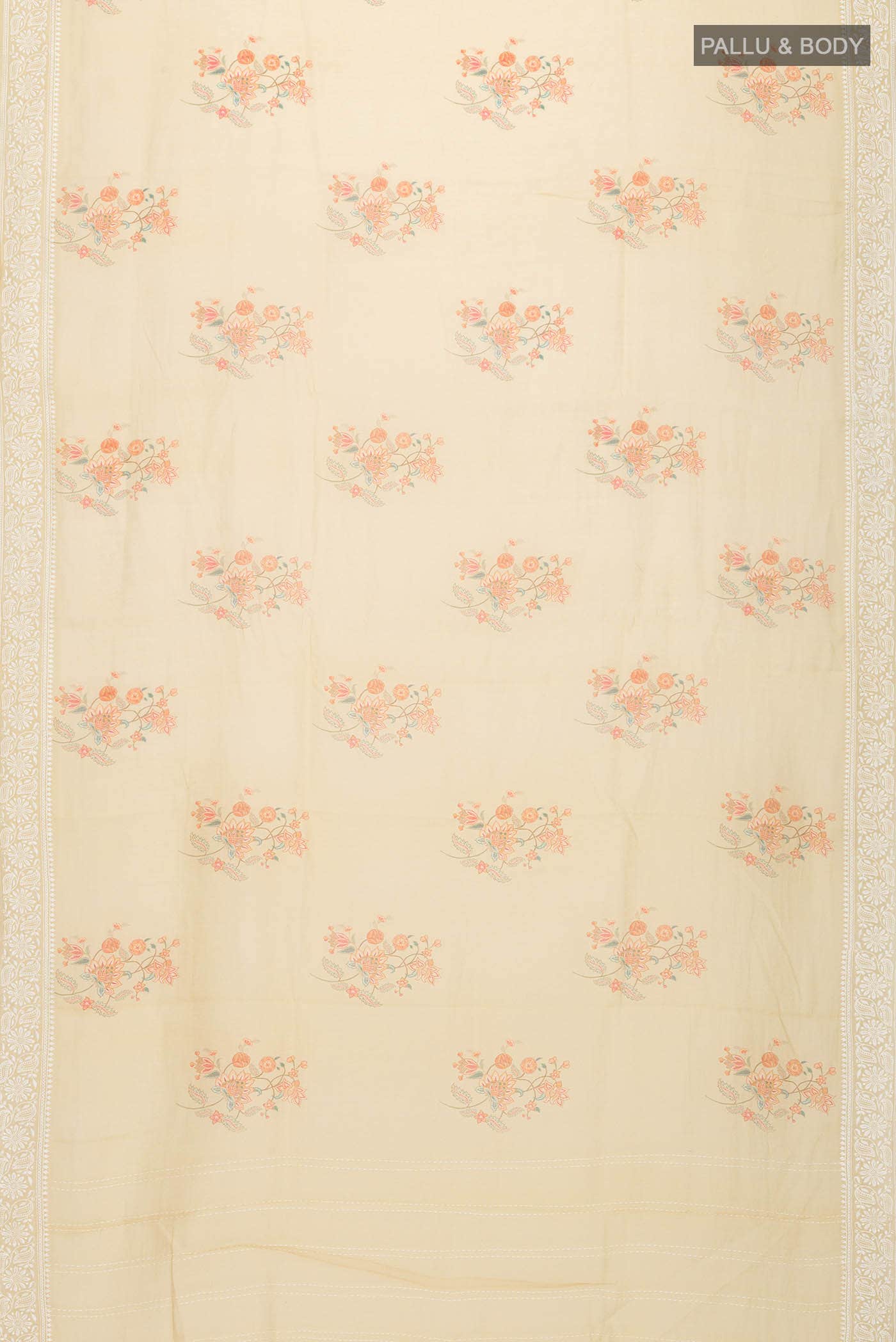 Beige Silk Cotton Saree - Image 3