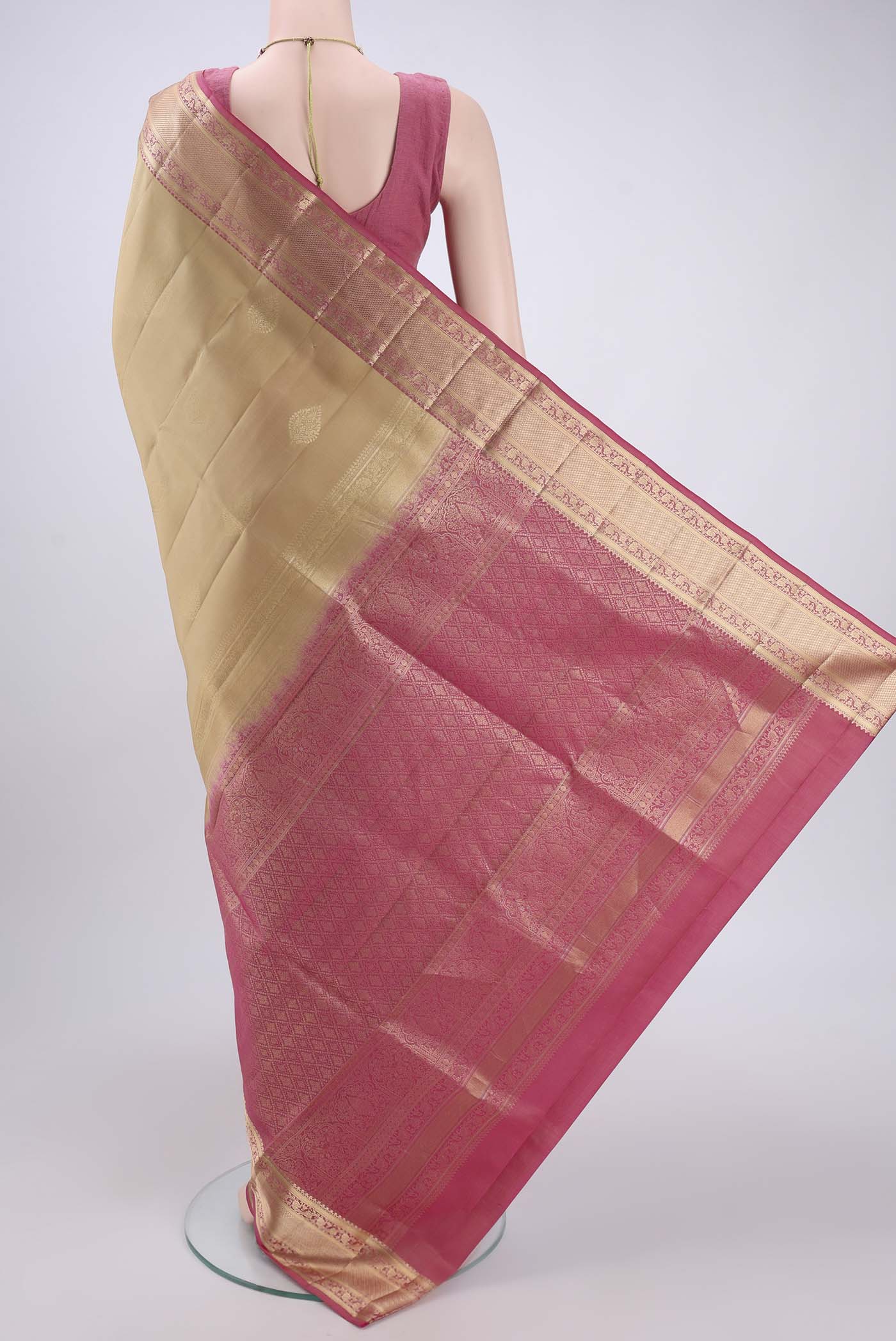 Beige Soft Silk Saree - Image 3