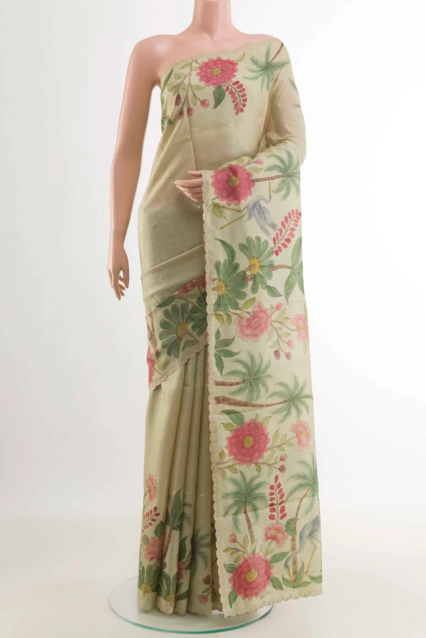 Beige Tussar Saree