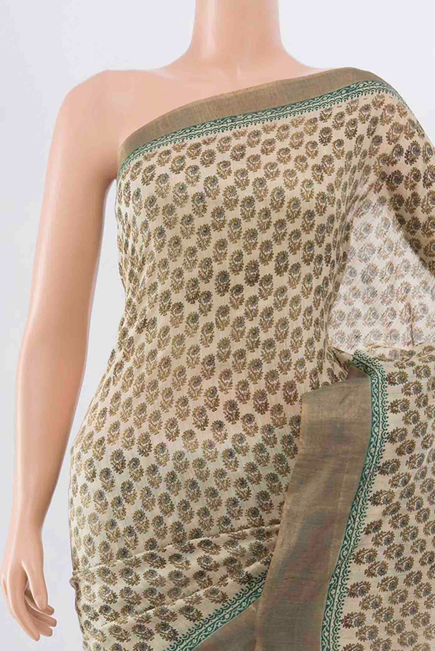 Beige Tussar Silk Saree - Image 2