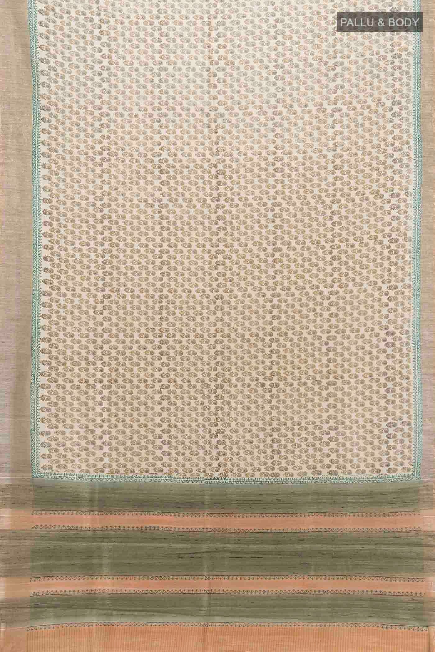 Beige Tussar Silk Saree - Image 5
