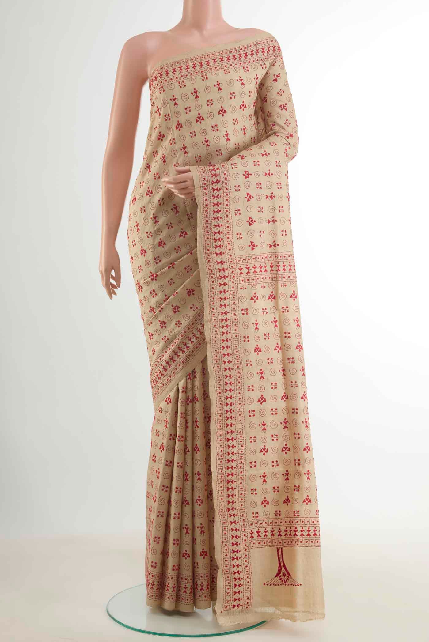 Beige Tussar Silk Saree