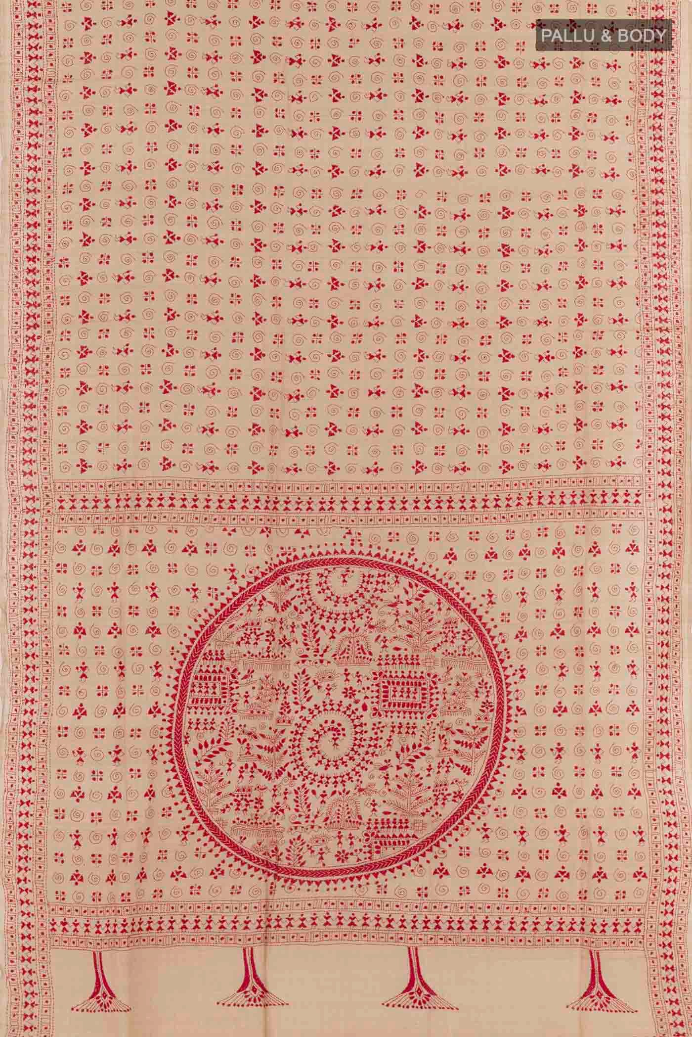 Beige Tussar Silk Saree - Image 3