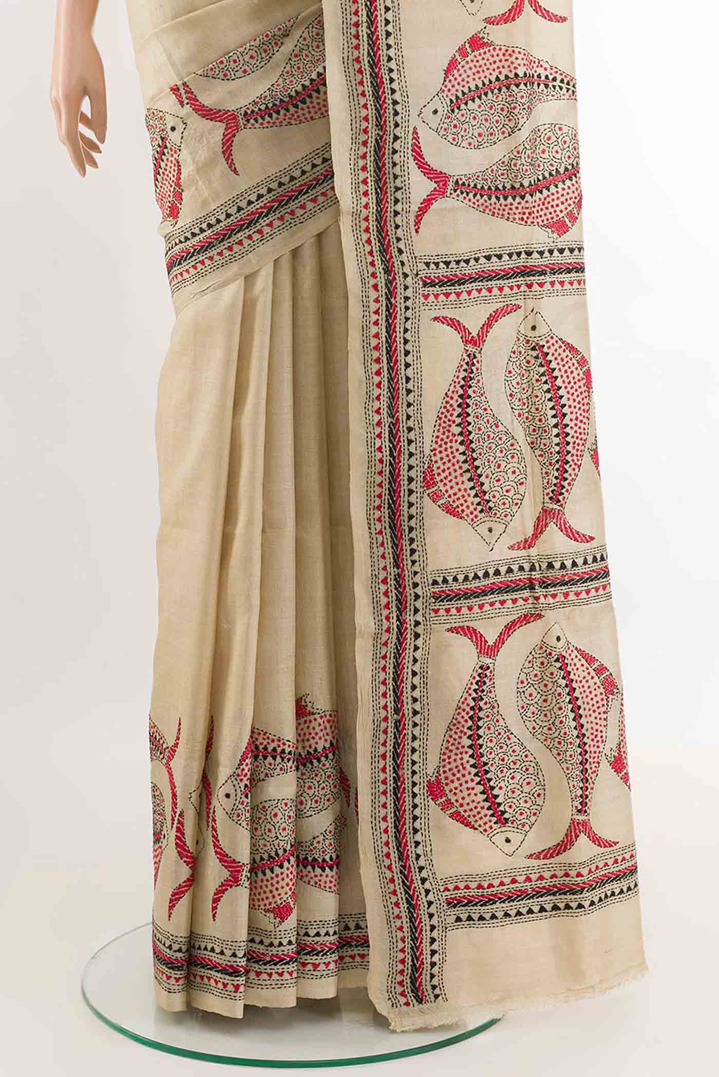 Beige Tussar Saree - Image 3
