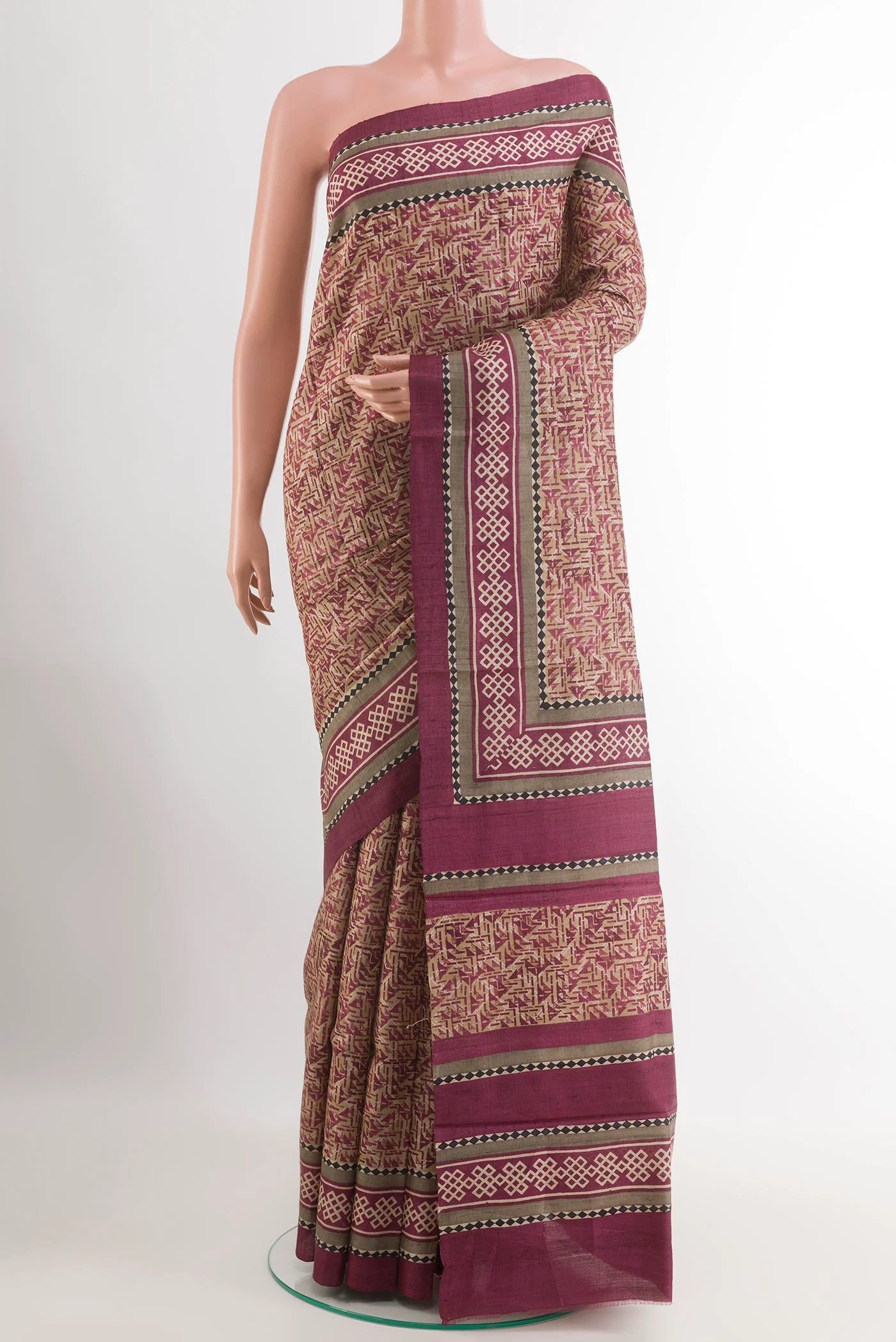 Beige Tussar Silk Saree