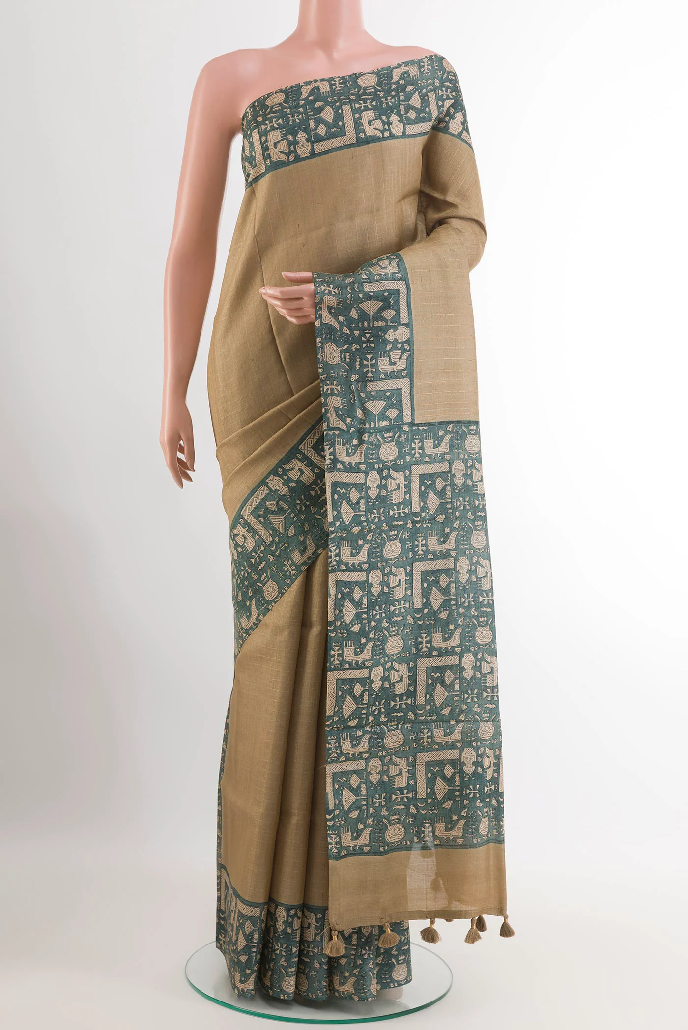 Beige Tussar Silk Saree