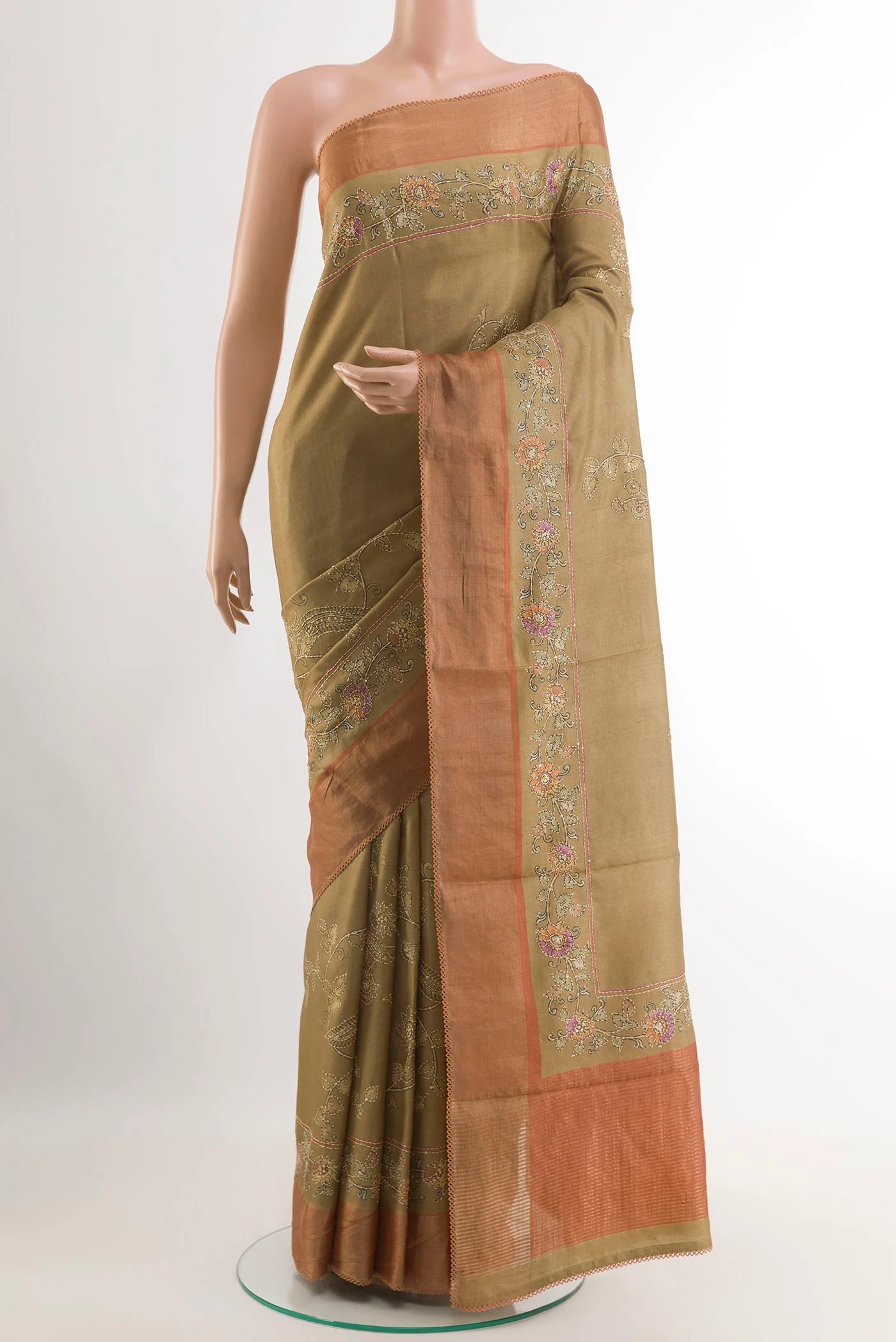 Dark Beige Tussar Silk Saree