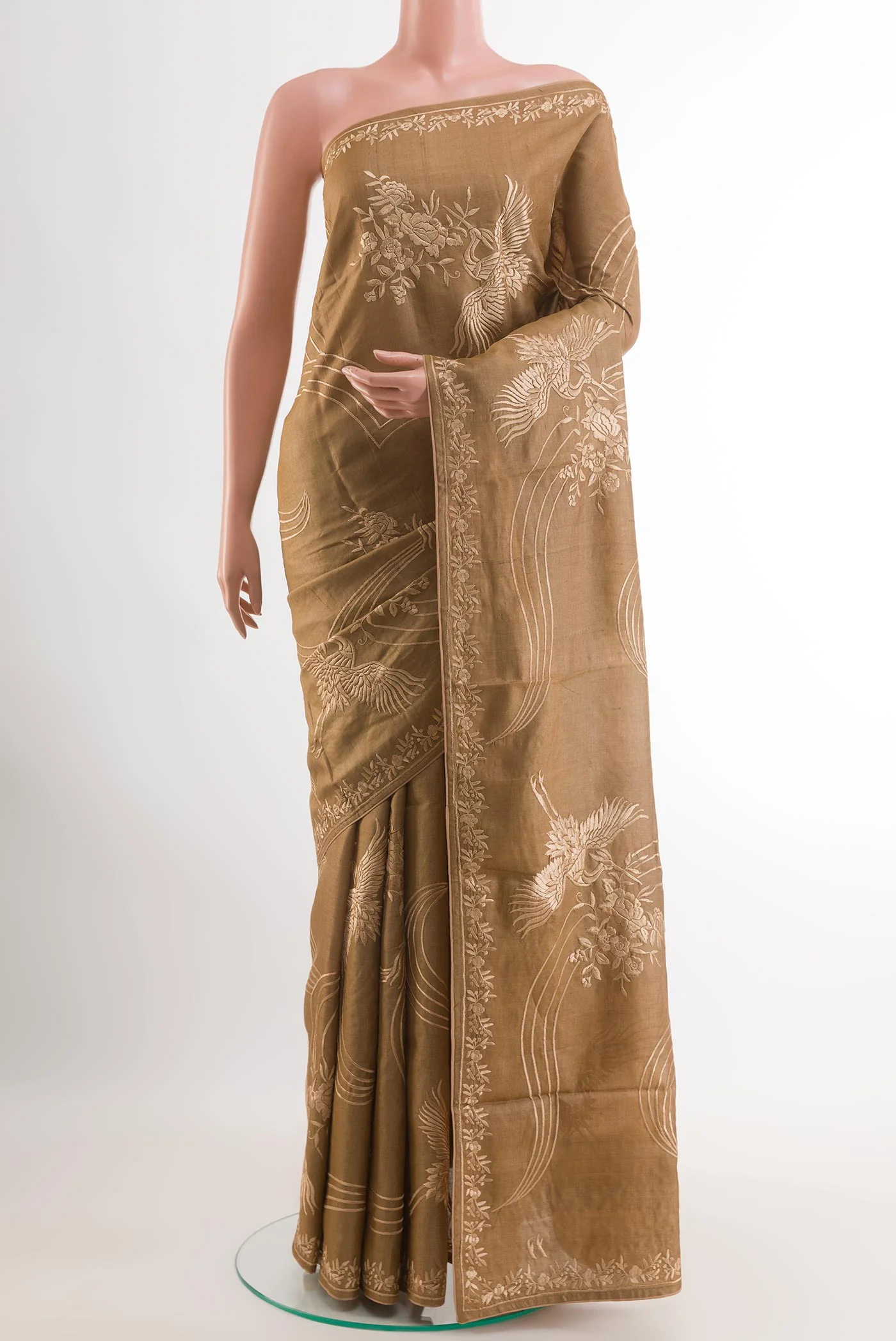Brown Tussar Silk Saree