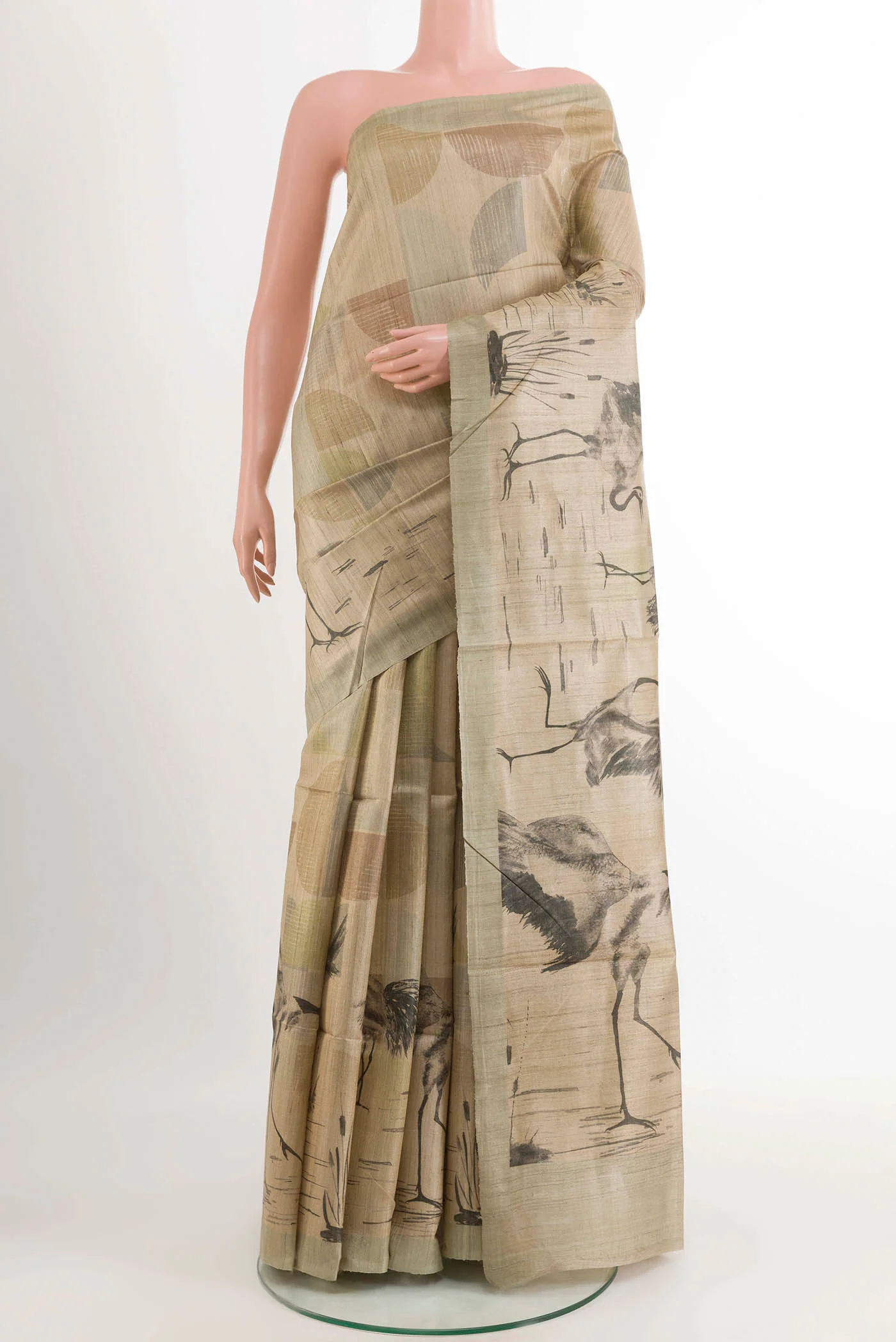 Beige Tussar Saree