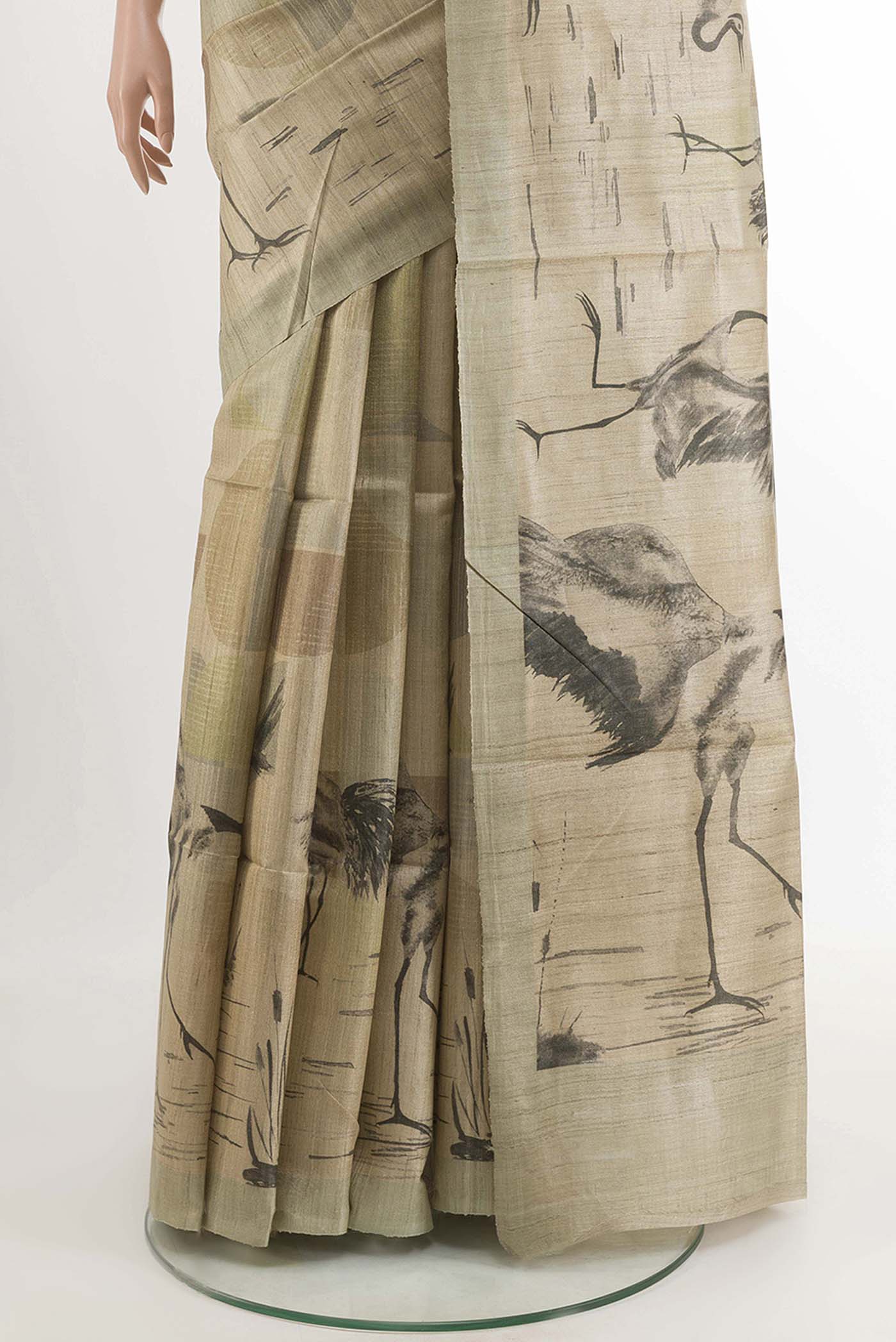Beige Tussar Saree - Image 3