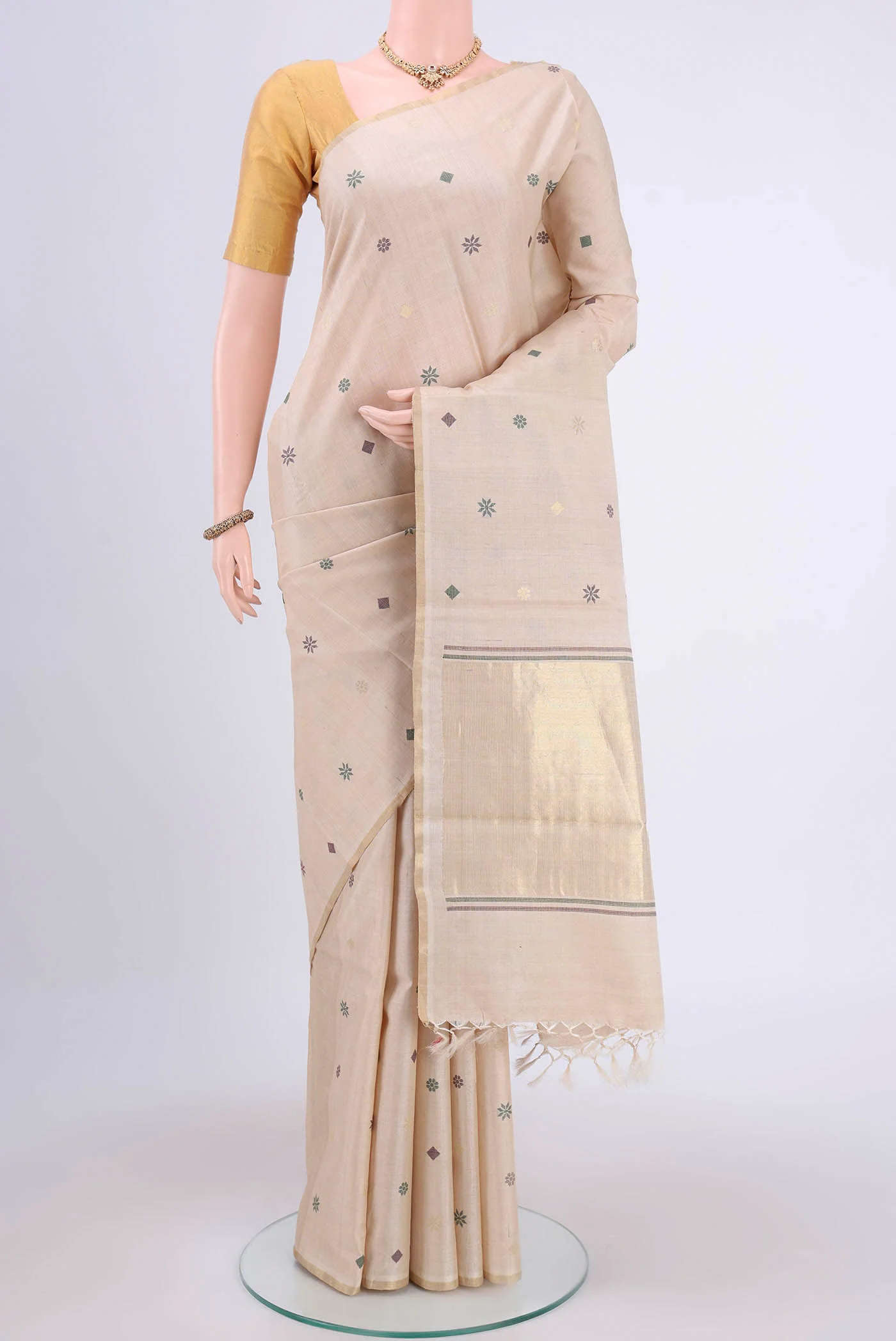 Beige Tussar Silk Saree
