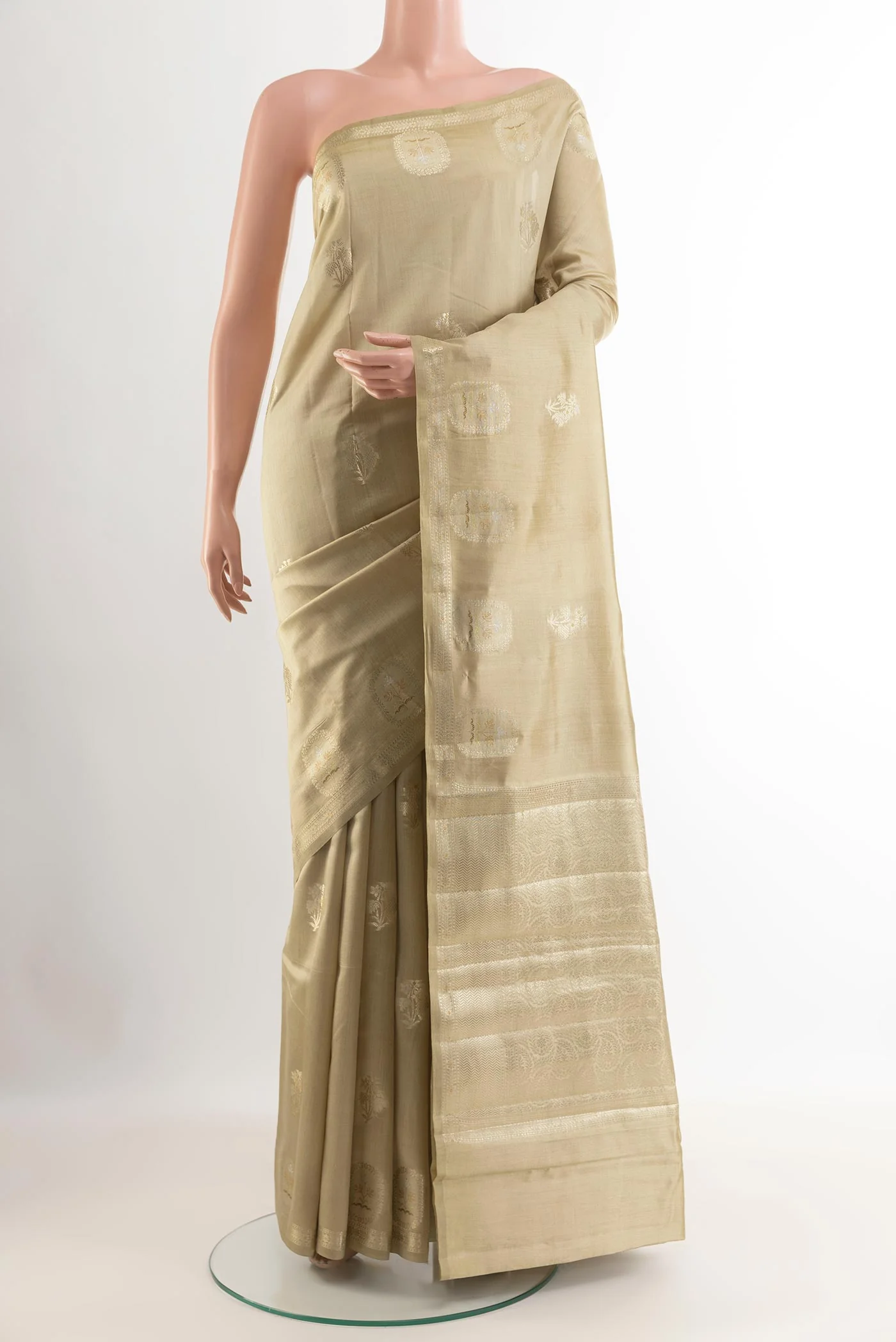 Beige Banarasi Raw Silk Saree