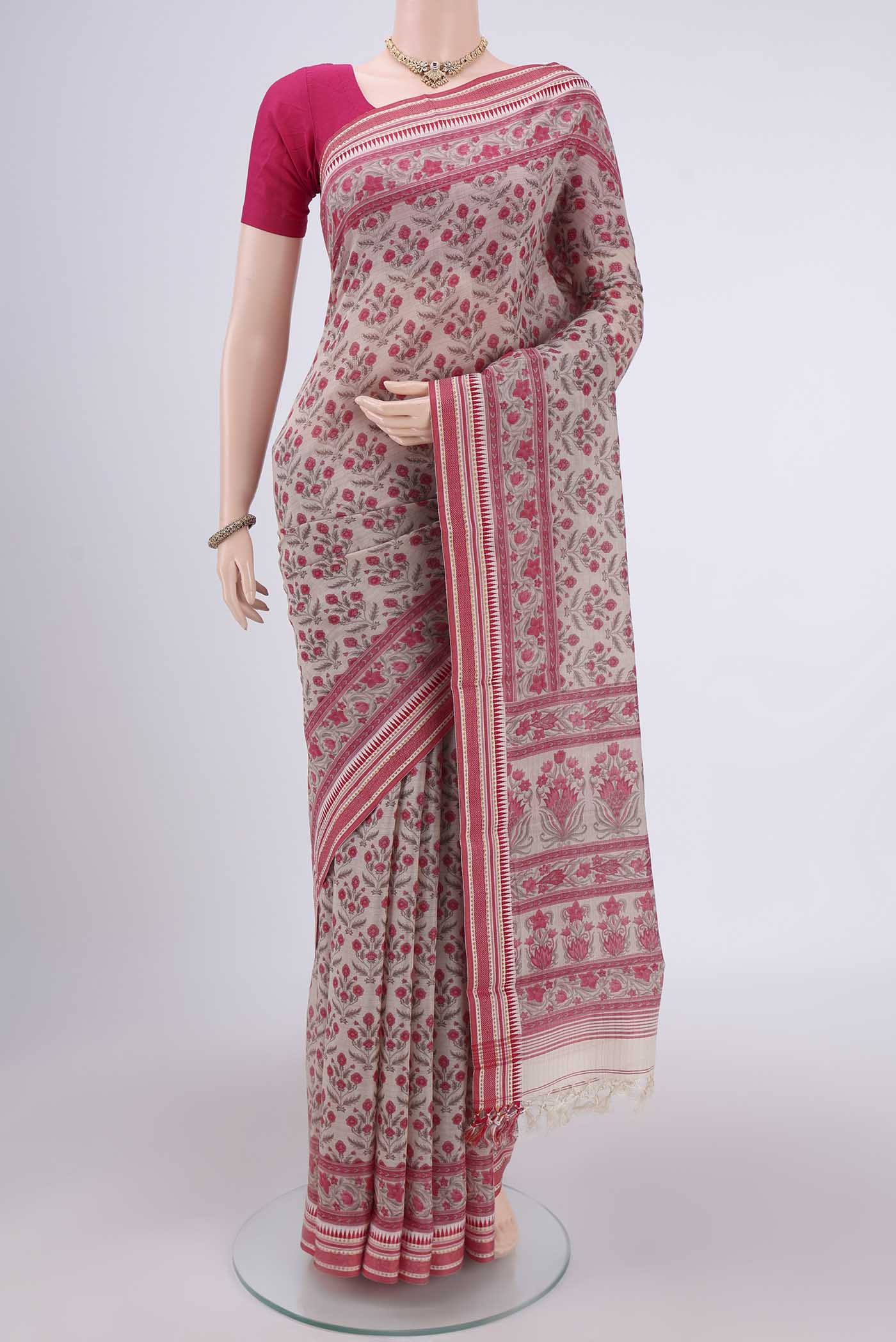 Beige Tussar Silk Saree