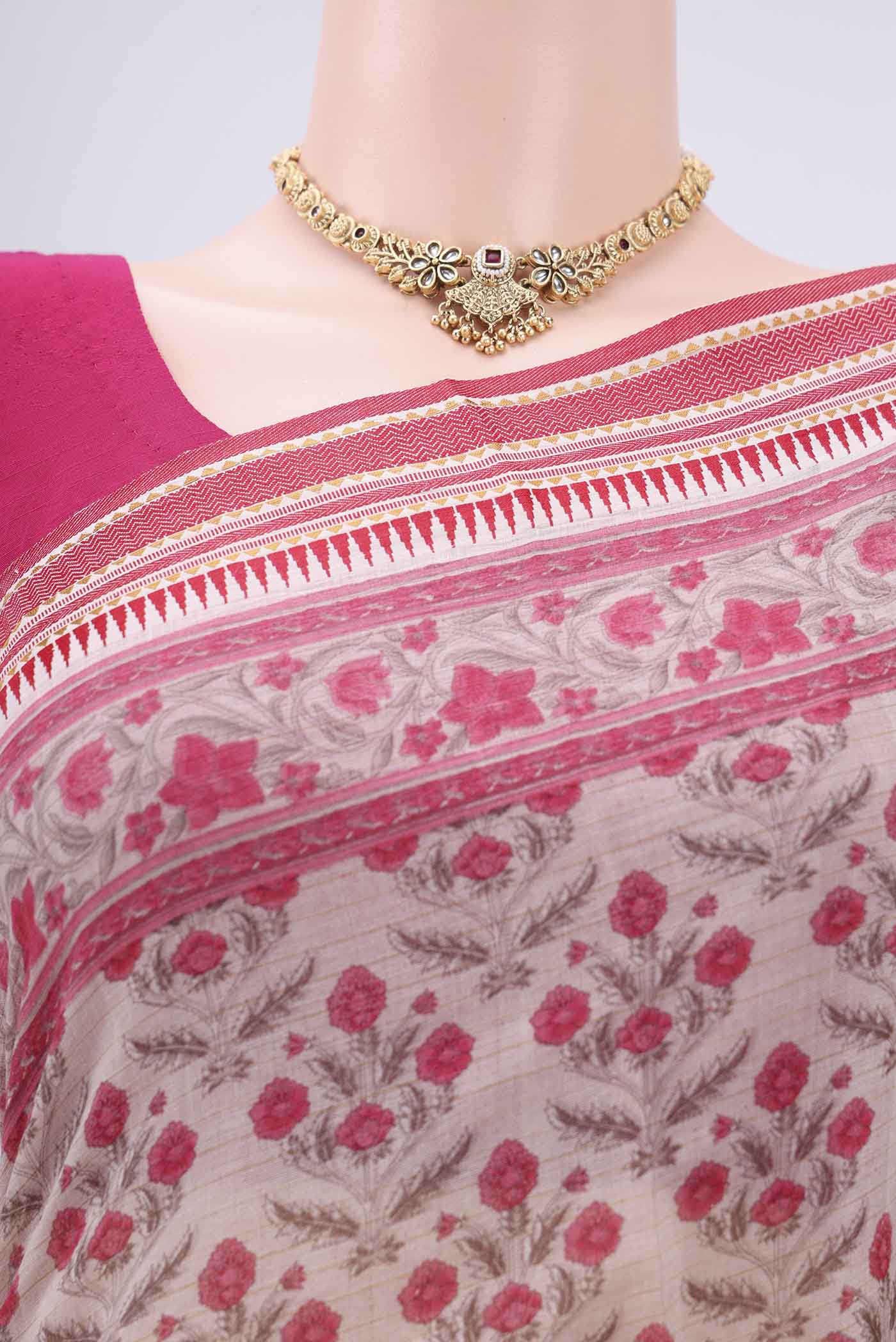 Beige Tussar Silk Saree - Image 2