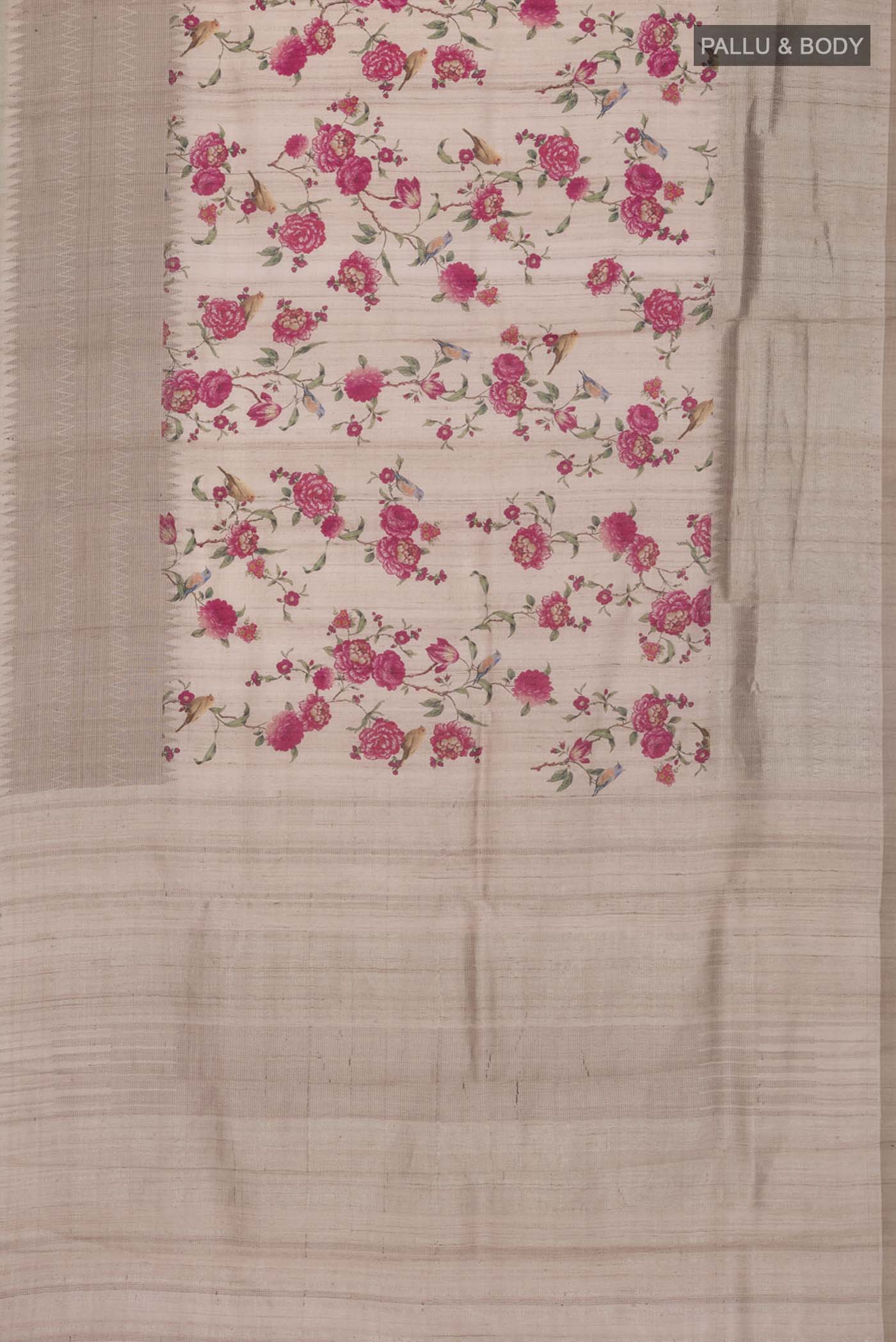 Beige Tussar Silk Saree - Image 5