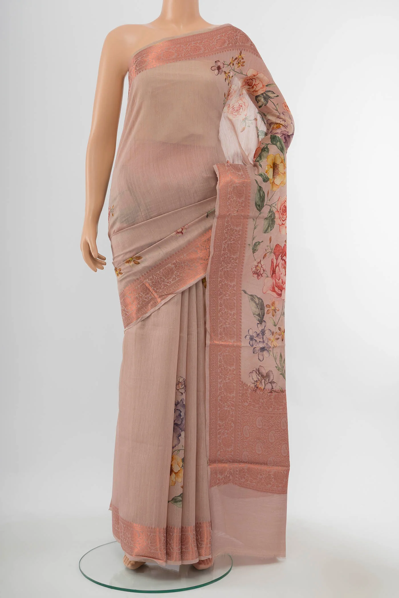 Rose Gold Tussar Silk Saree