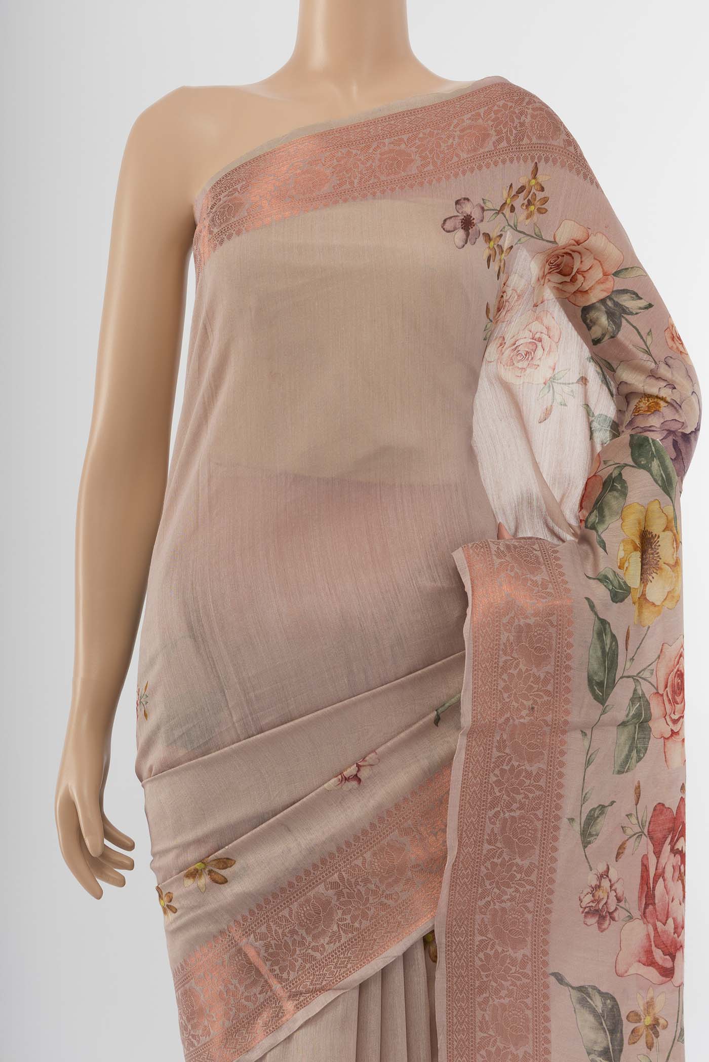 Rose Gold Tussar Silk Saree - Image 2