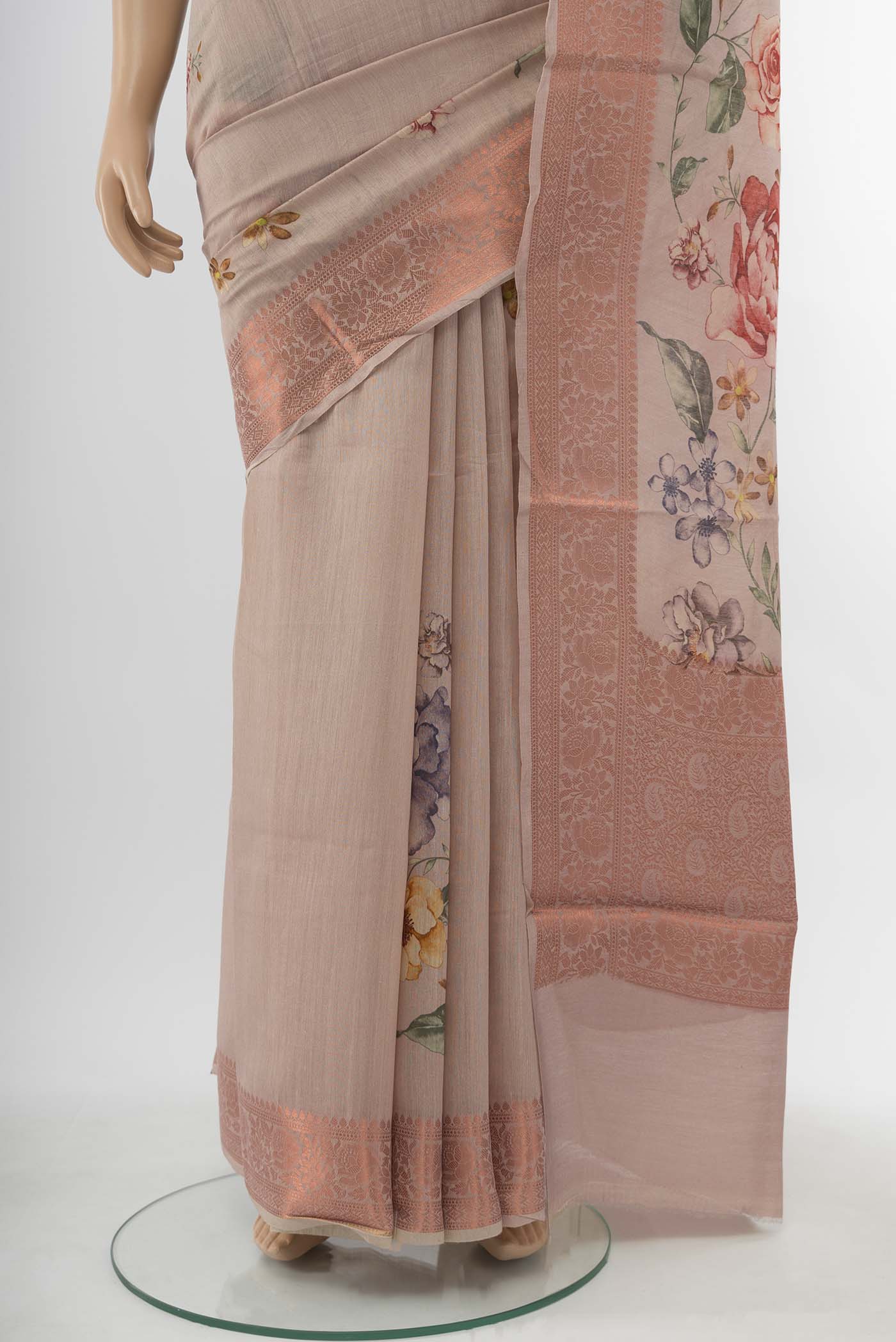 Rose Gold Tussar Silk Saree - Image 3