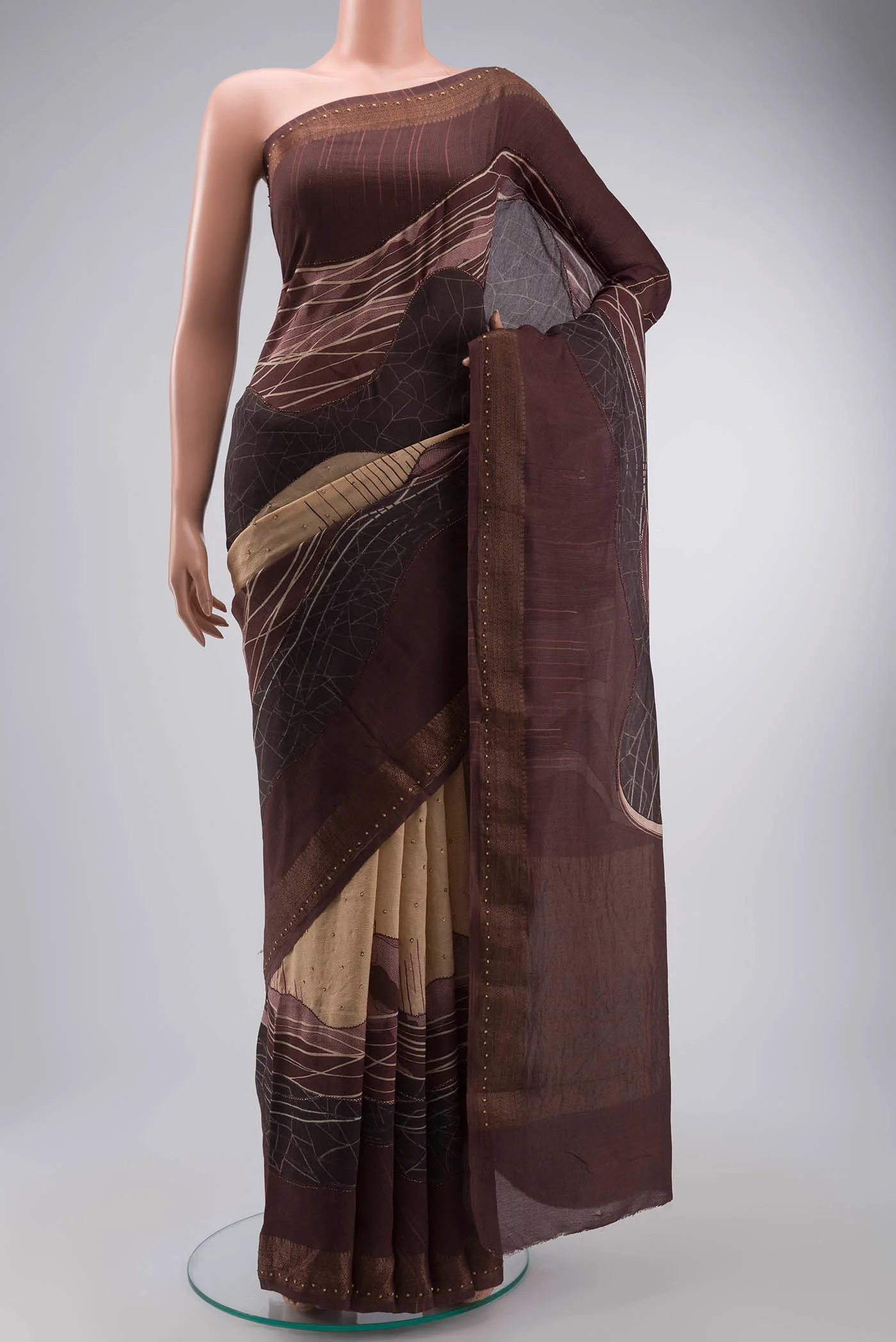 Beige Tussar Silk Saree