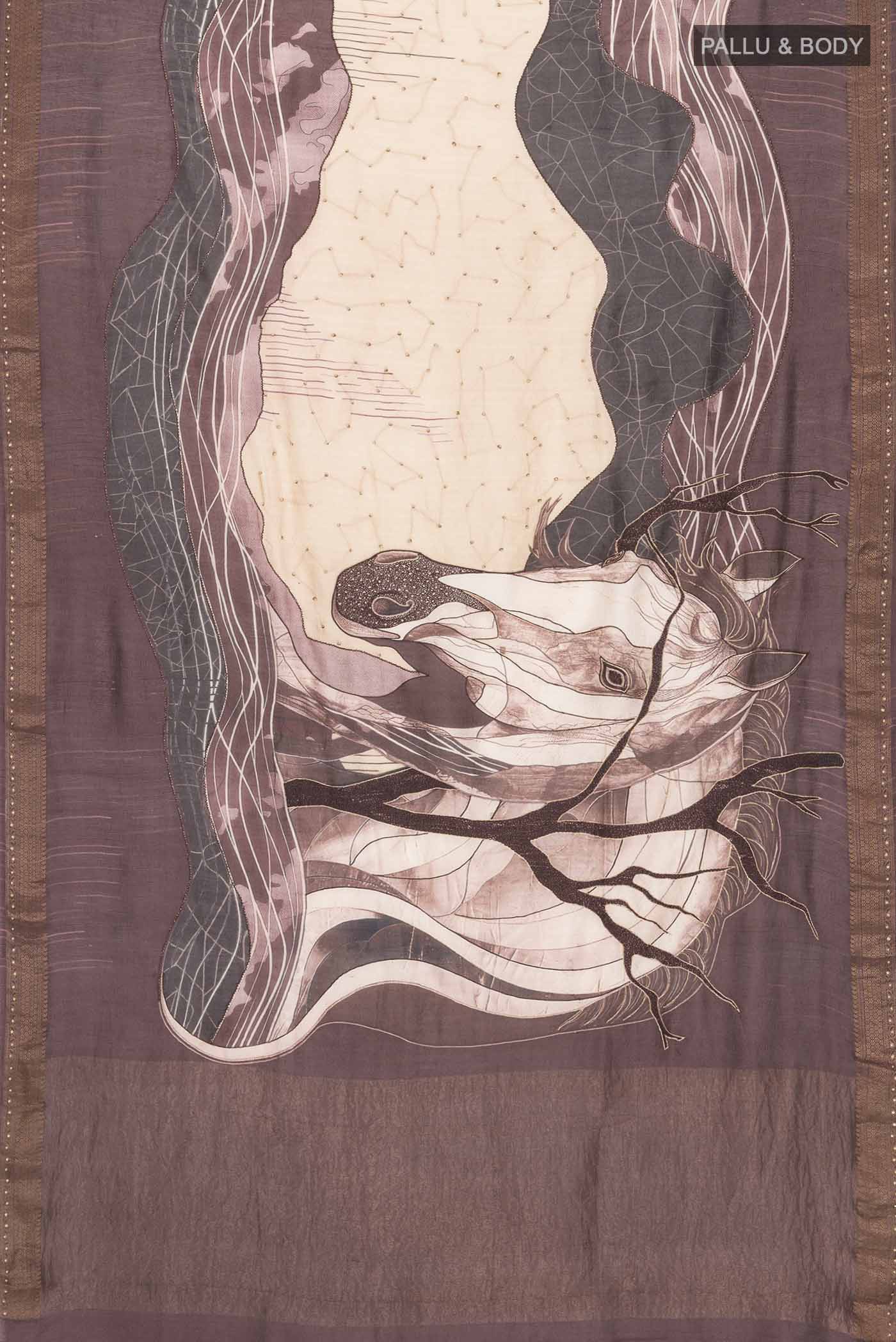 Beige Tussar Silk Saree - Image 6