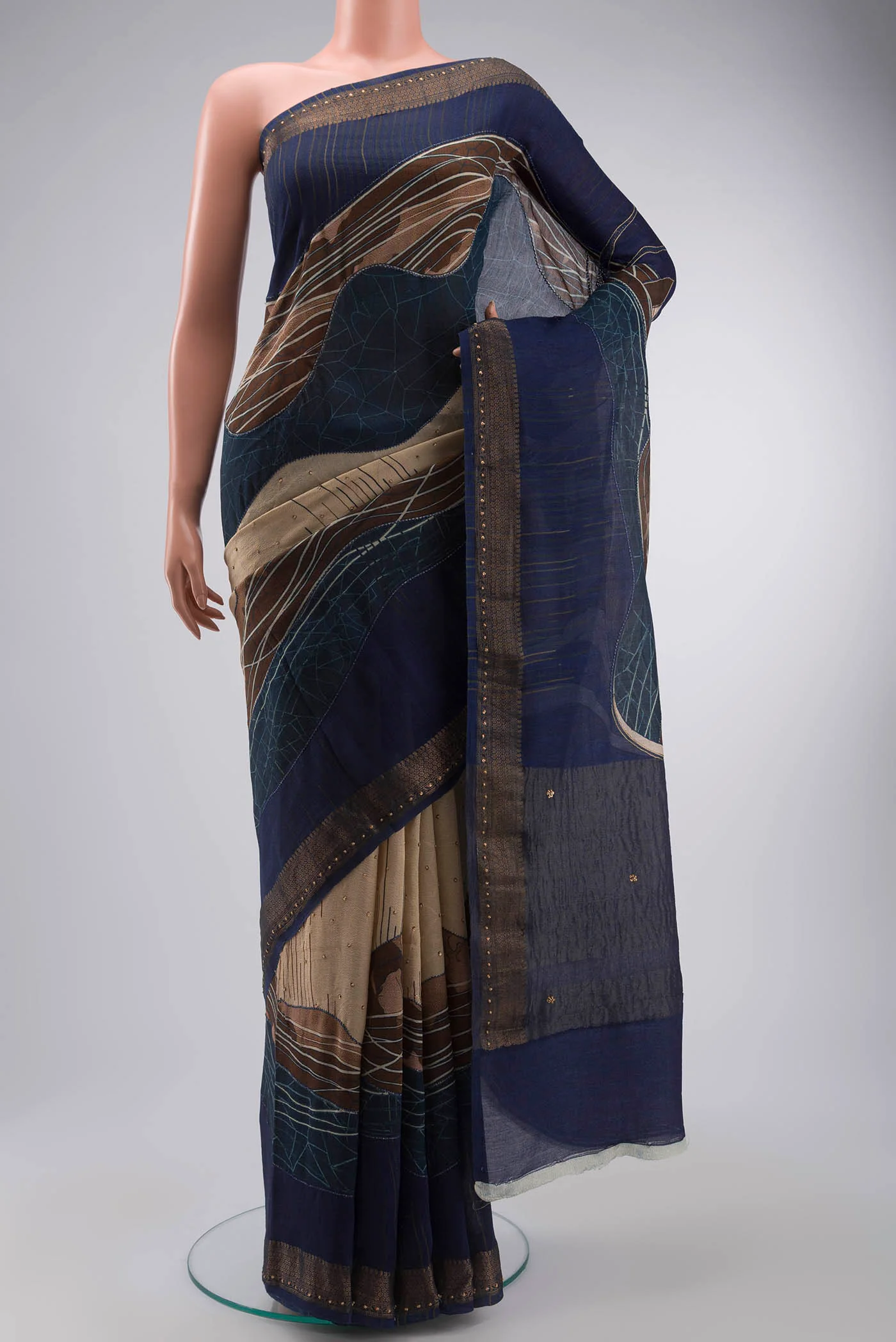 Beige Tussar Silk Saree