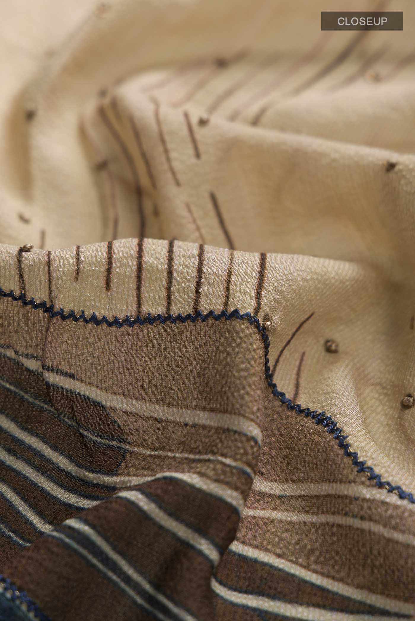 Beige Tussar Silk Saree - Image 2
