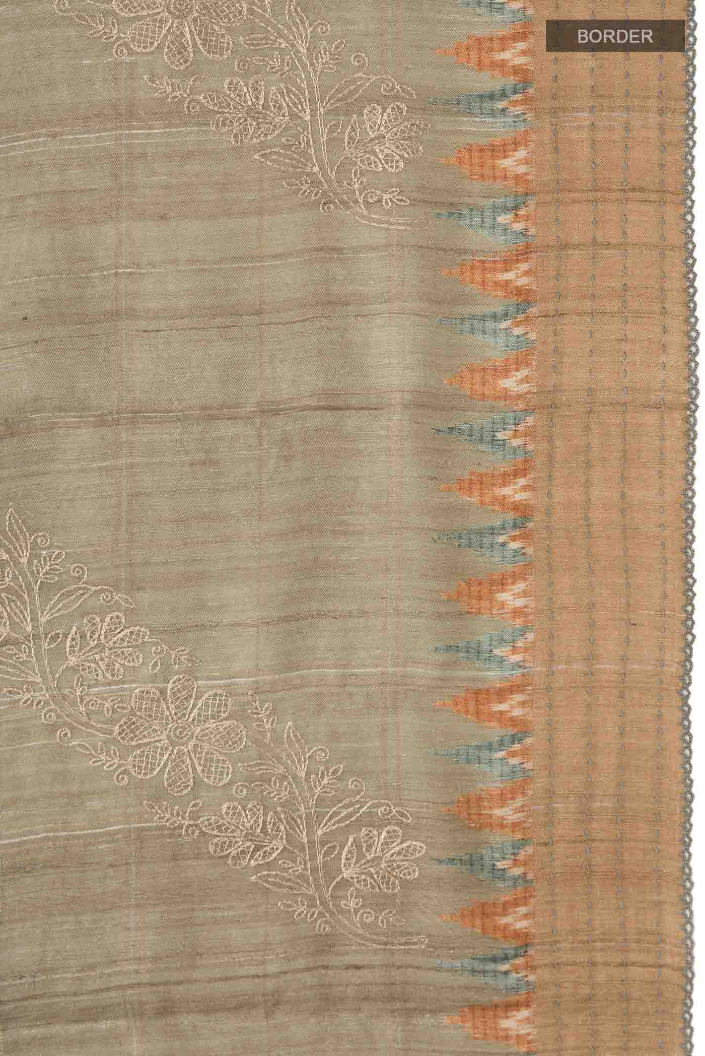 Beige Tussar Silk Saree - Image 3