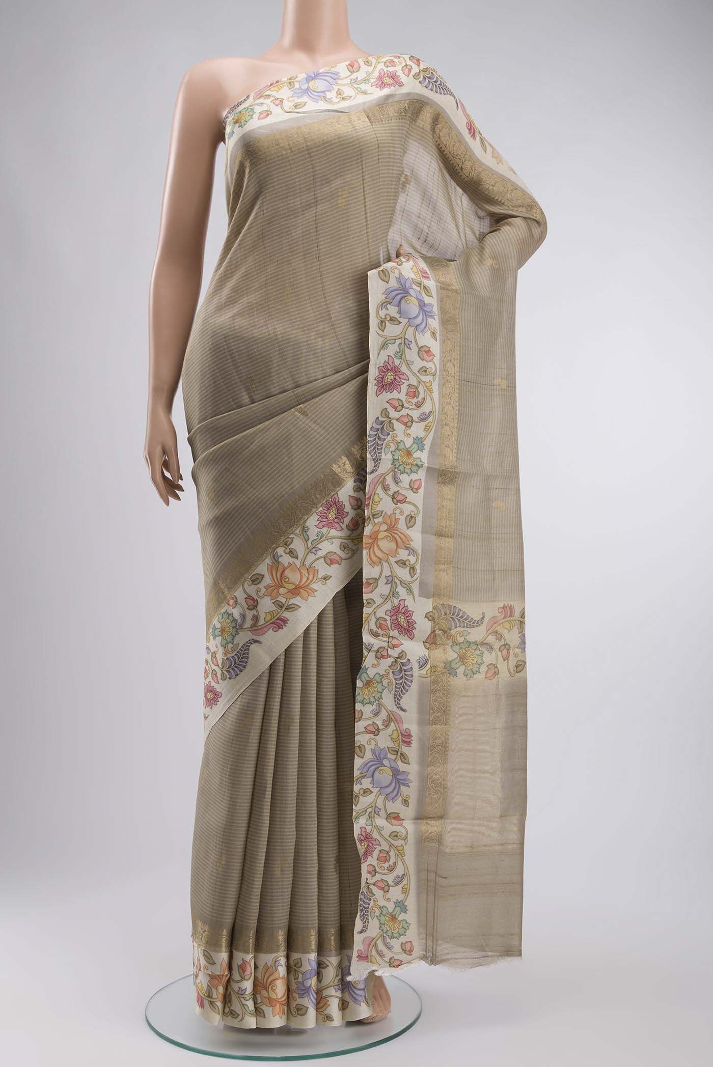 Beige Tussar Silk Saree