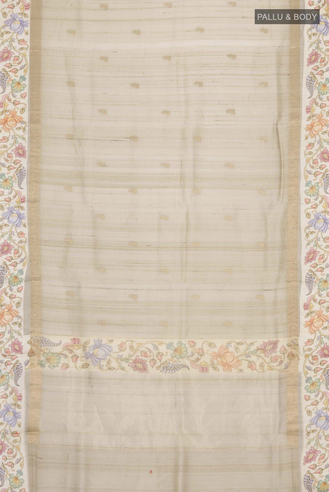 Beige Tussar Silk Saree - Image 6