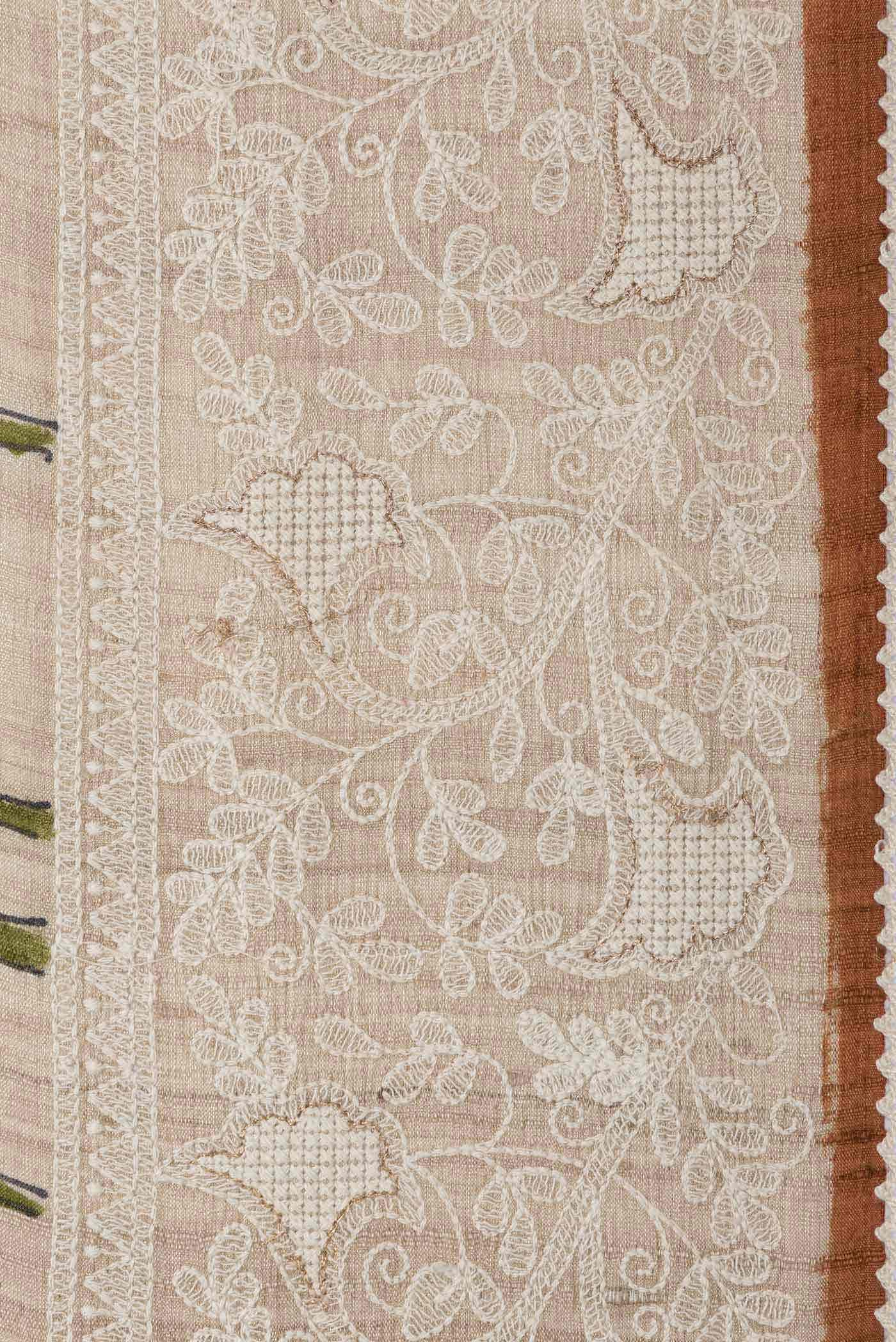 Beige Tussar Silk Saree - Image 4