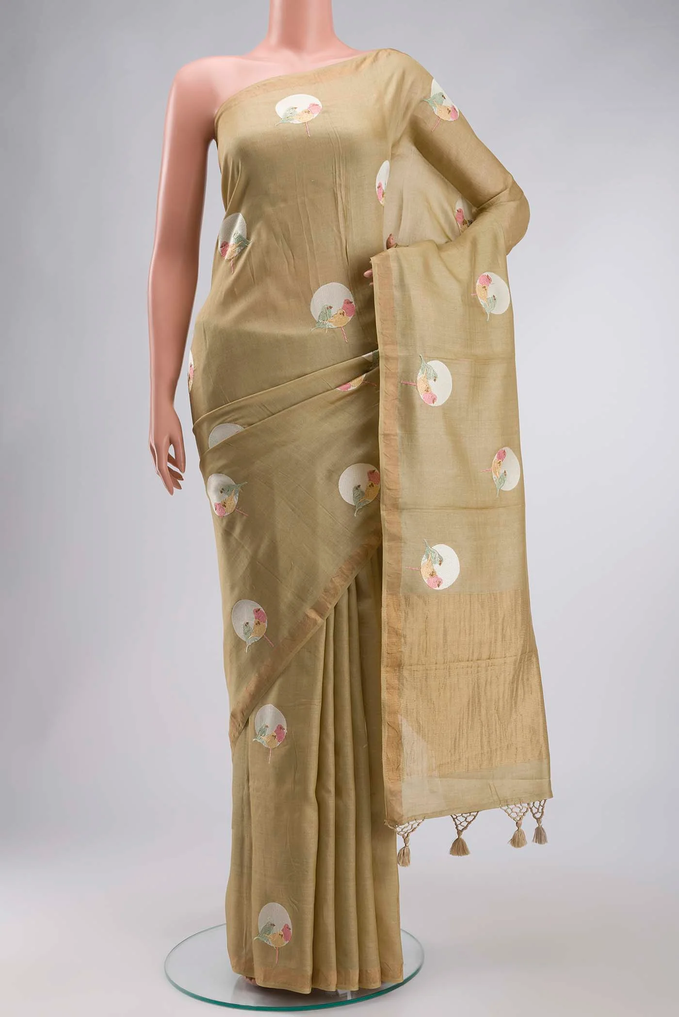 Beige Tussar Silk Saree