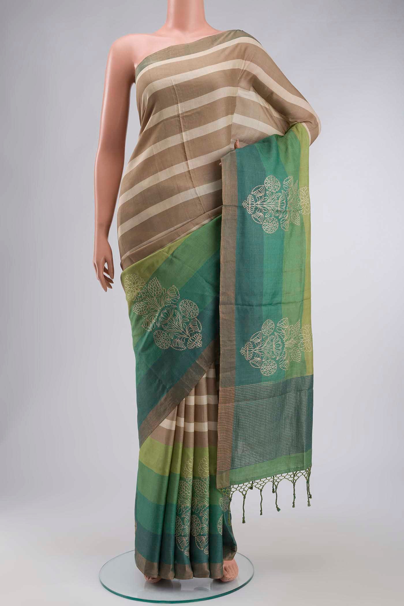 Beige Tussar Silk Saree