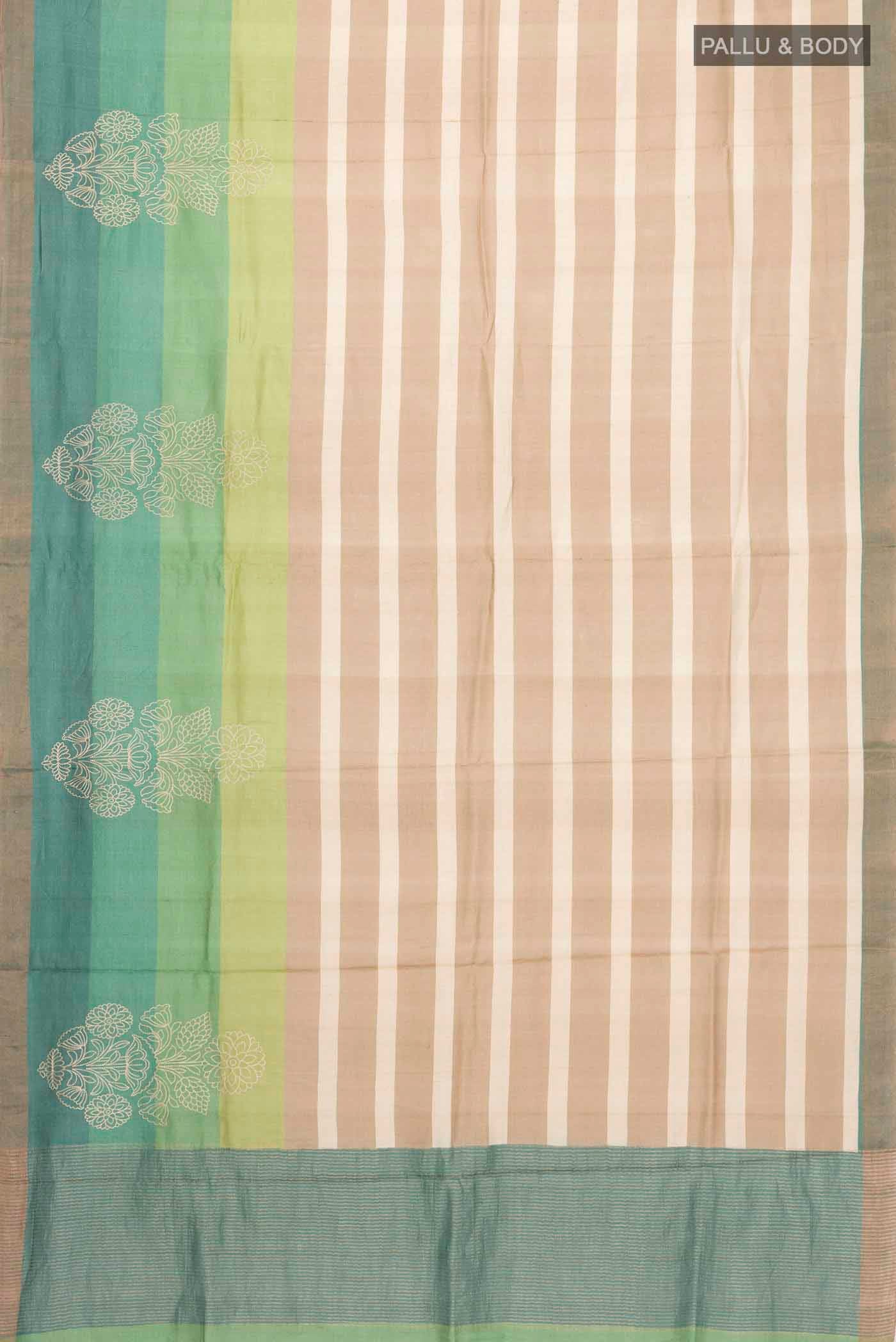 Beige Tussar Silk Saree - Image 5