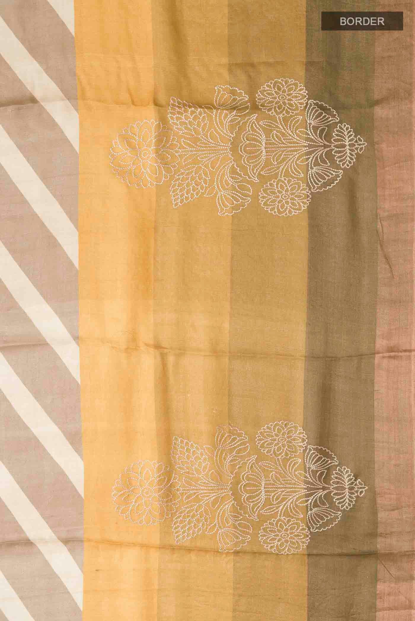 Beige Tussar Silk Saree - Image 3
