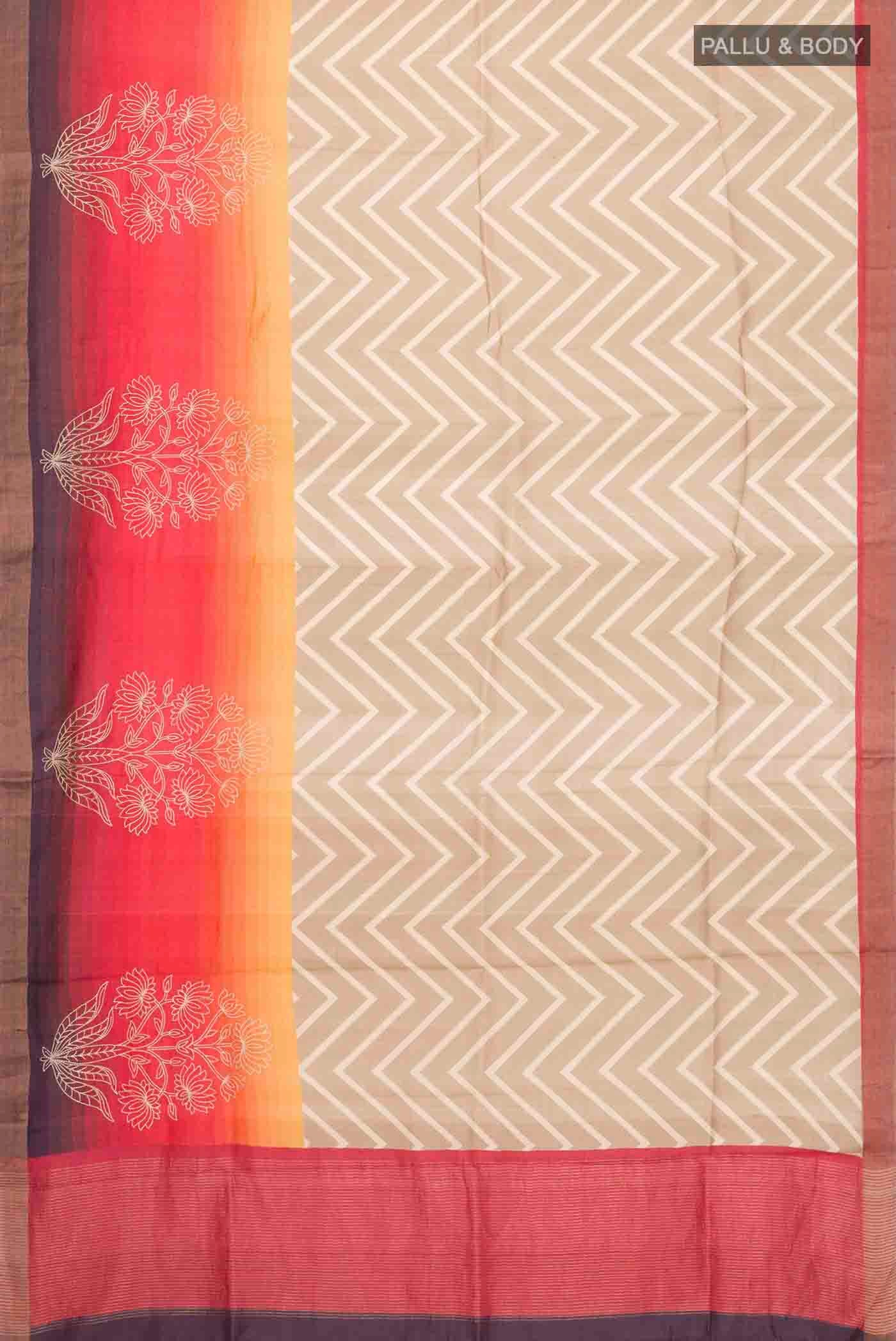 Beige Tussar Silk Saree - Image 5