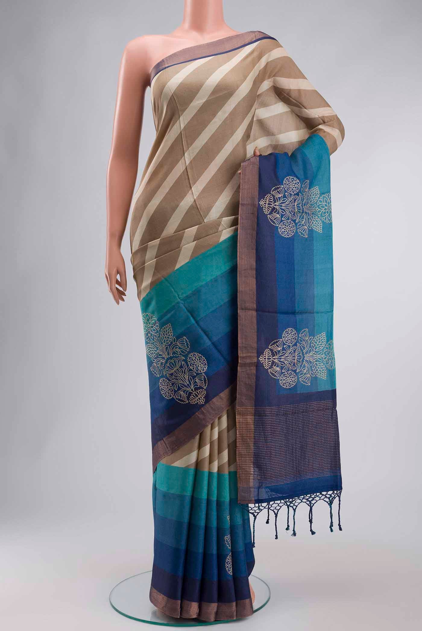 Beige Tussar Silk Saree