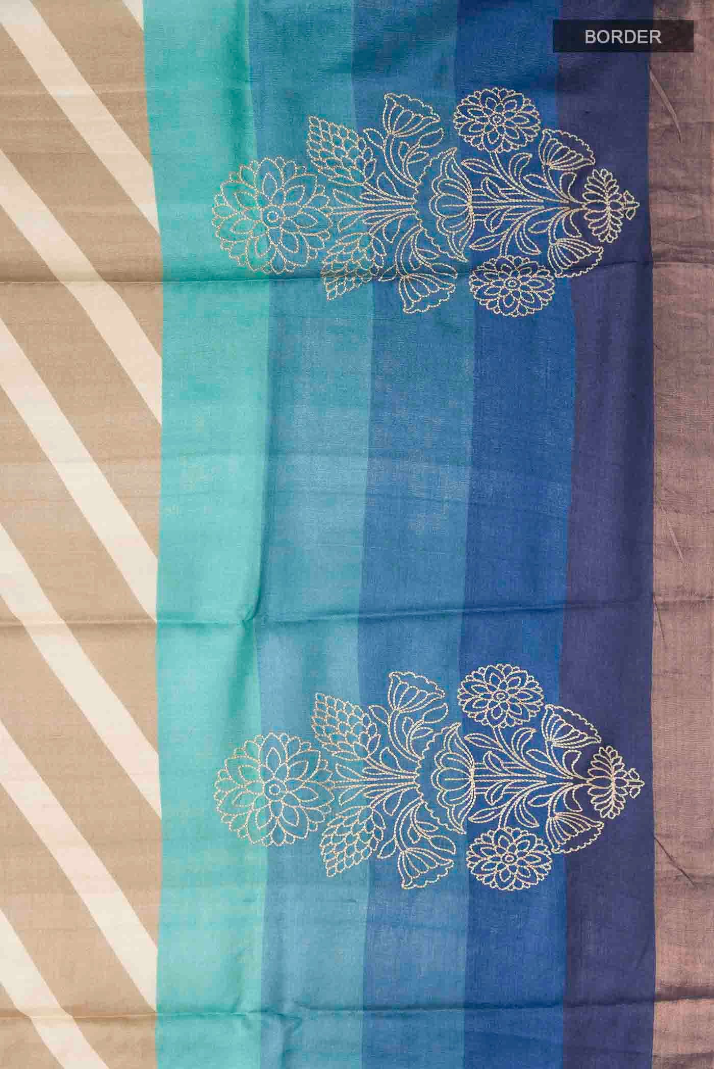 Beige Tussar Silk Saree - Image 3